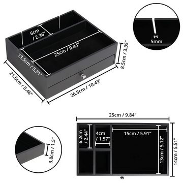 Belle Vous Organizer Schwarze Lederablage mit 7 Fächern und Schublade, Black Leather Tray with 7 Compartments and Drawer