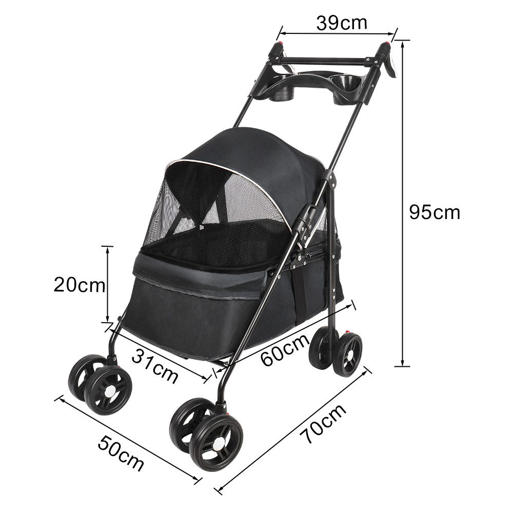 JEOBEST Hundebuggy Hundewagen Haustiere Buggy, (1-tlg), Haustierbuggy, Faltbar, Sicherheitsgurt, Getränkehalter – Bild 3 von 5