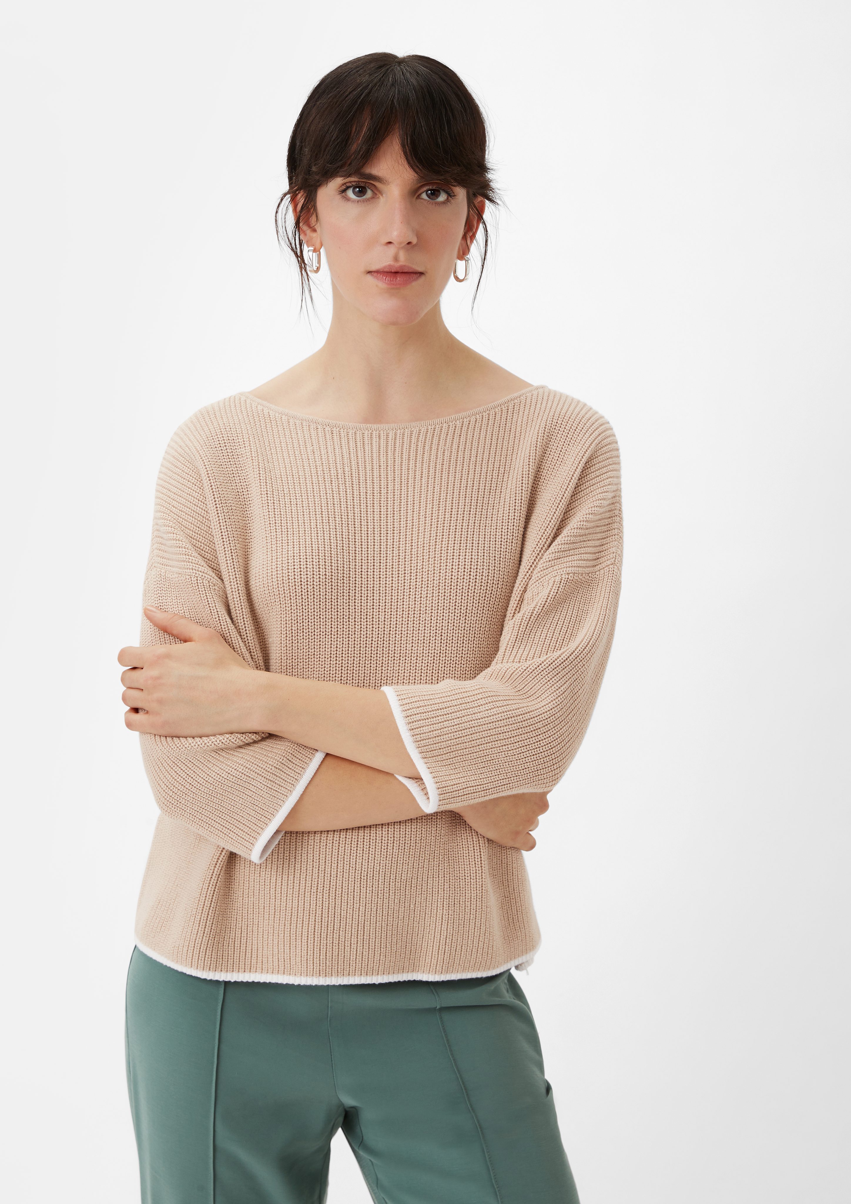 3/4 Arm-Pullover Strickpullover mit Kontrast-Details