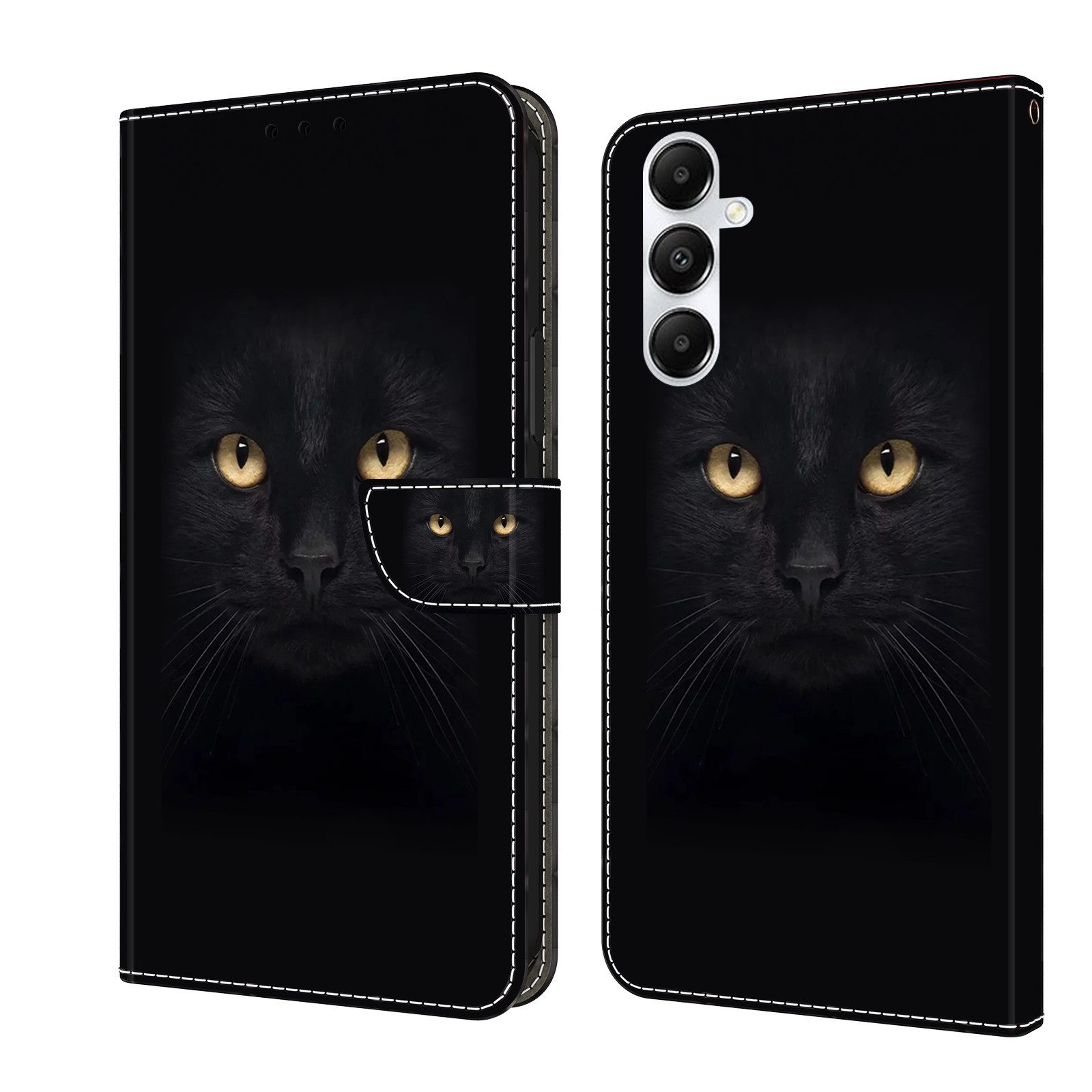 CLM-Tech Handytasche für Samsung Galaxy A16 / A17 5G Hülle aus PU-Leder Klapphülle (schwarzer Panther Augen, Handyhülle mit Standfunktion - Wallet Flip Case inklusive Kartenfächer), Cover mit Magnetverschluss
