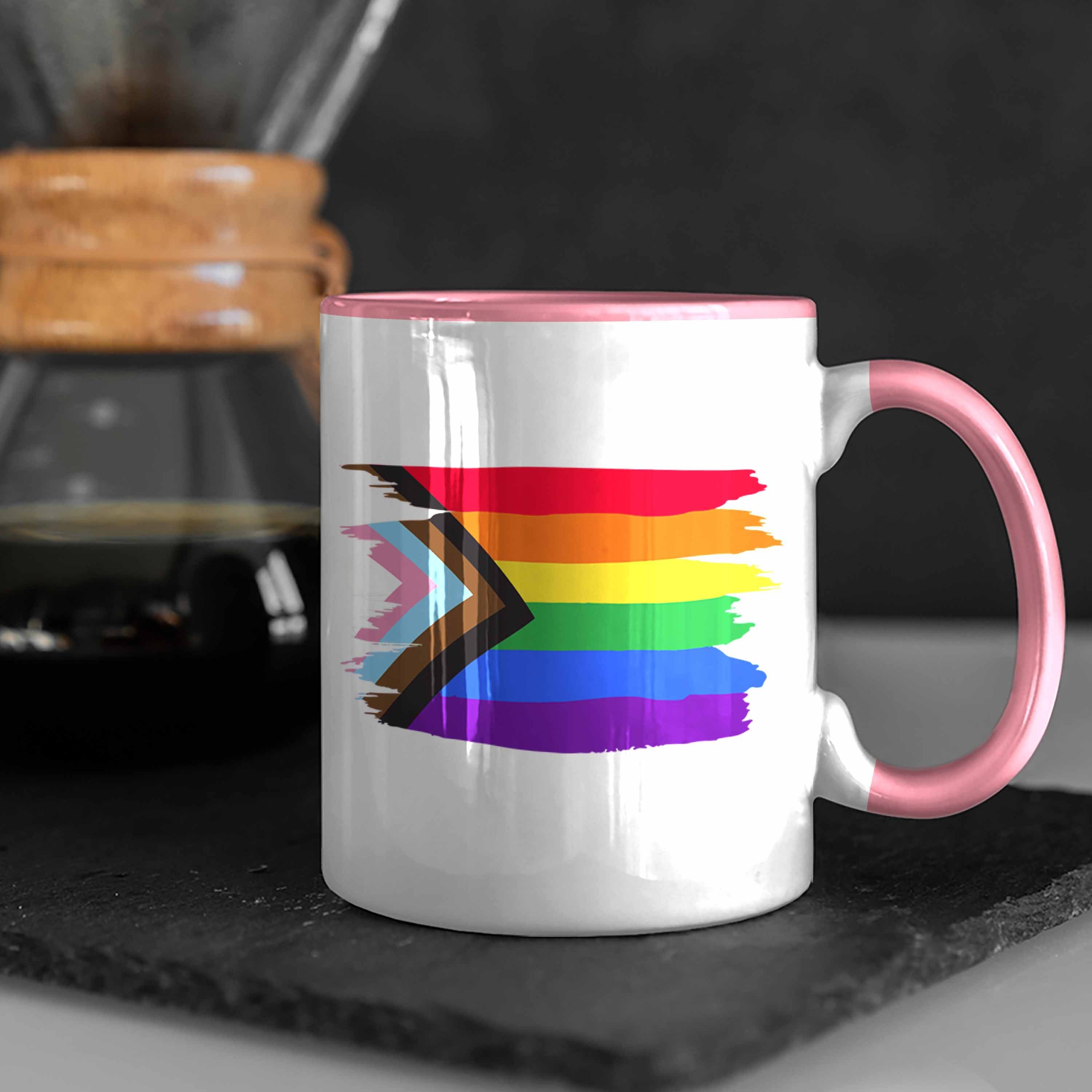 Trendation Schwule LGBT Tasse Flagge Transgender Pride Tasse Geschenk Regenbogen Grafik Rosa Lesben - Trendation