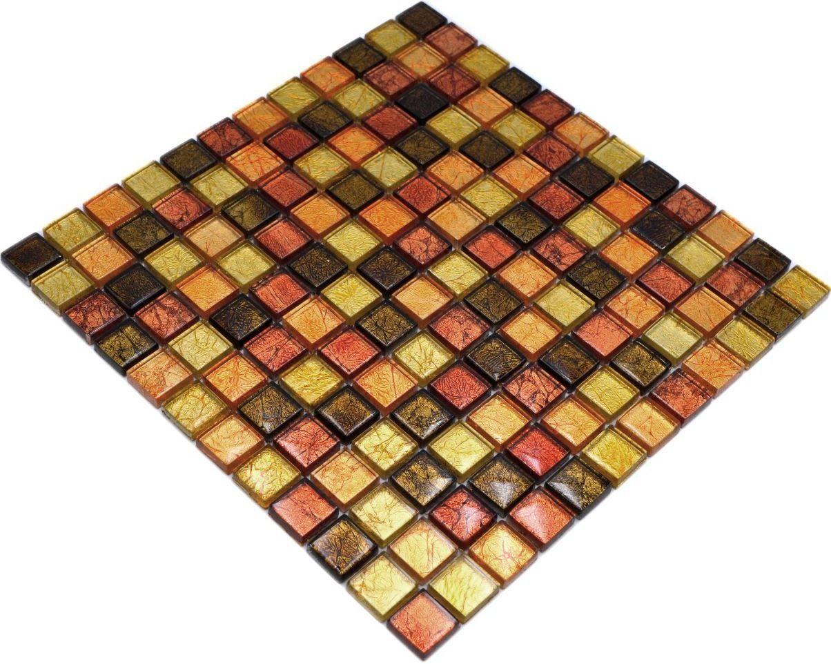 Mosani Mosaikfliesen Glasmosaik Crystal gold braun Matten 10 orange / glänzend Mosaik