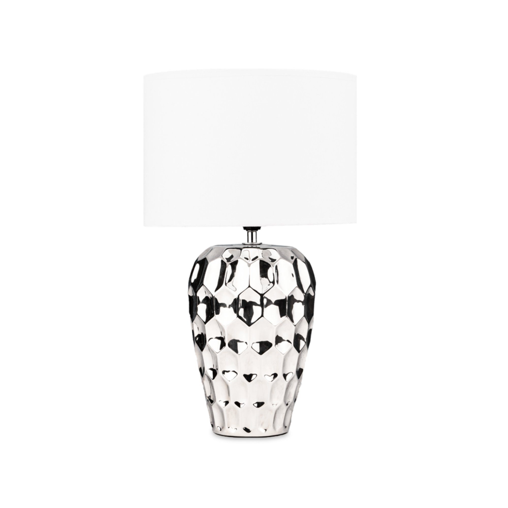 Konsimo Tischleuchte EFO Tischlampe Nachttischlampe Silber/Weiß, 1,5m, Leuchtmittel, ohne E14