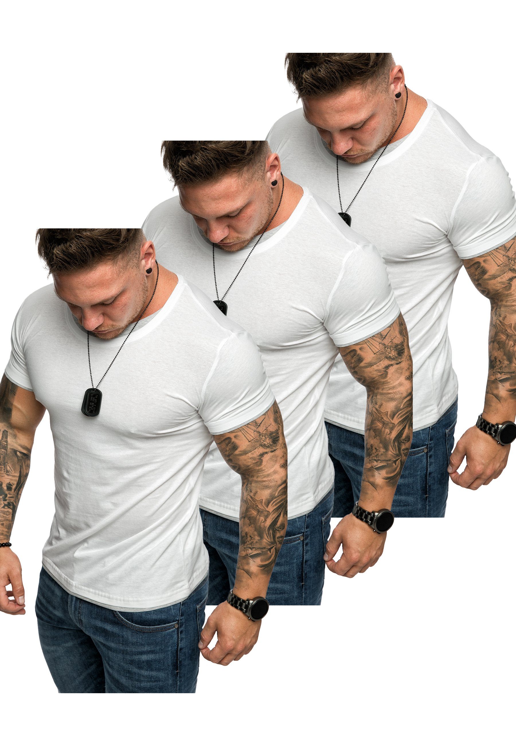 T-Shirt (3x (3er-Pack) Oversize Weiß/Grau) 3. Basic T-Shirts mit T-Shirt Amaci&Sons Rundhalsausschnitt LAKEWOOD 3er-Pack Herren