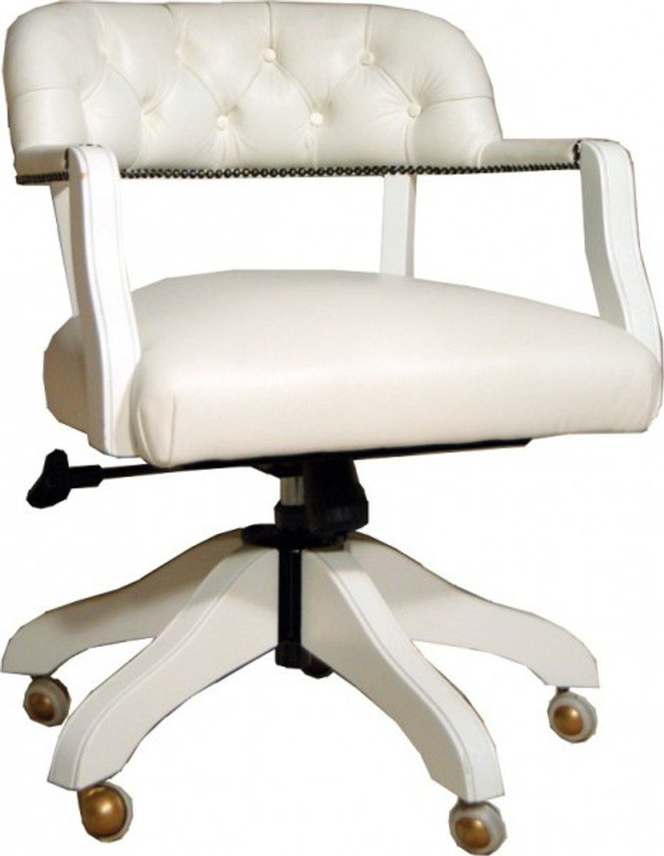 Luxus Chefsessel Schreibtisch Weiß - Padrino Stuhl Büro Echtleder Stuhl Schreibtischstuhl Casa Drehstuhl