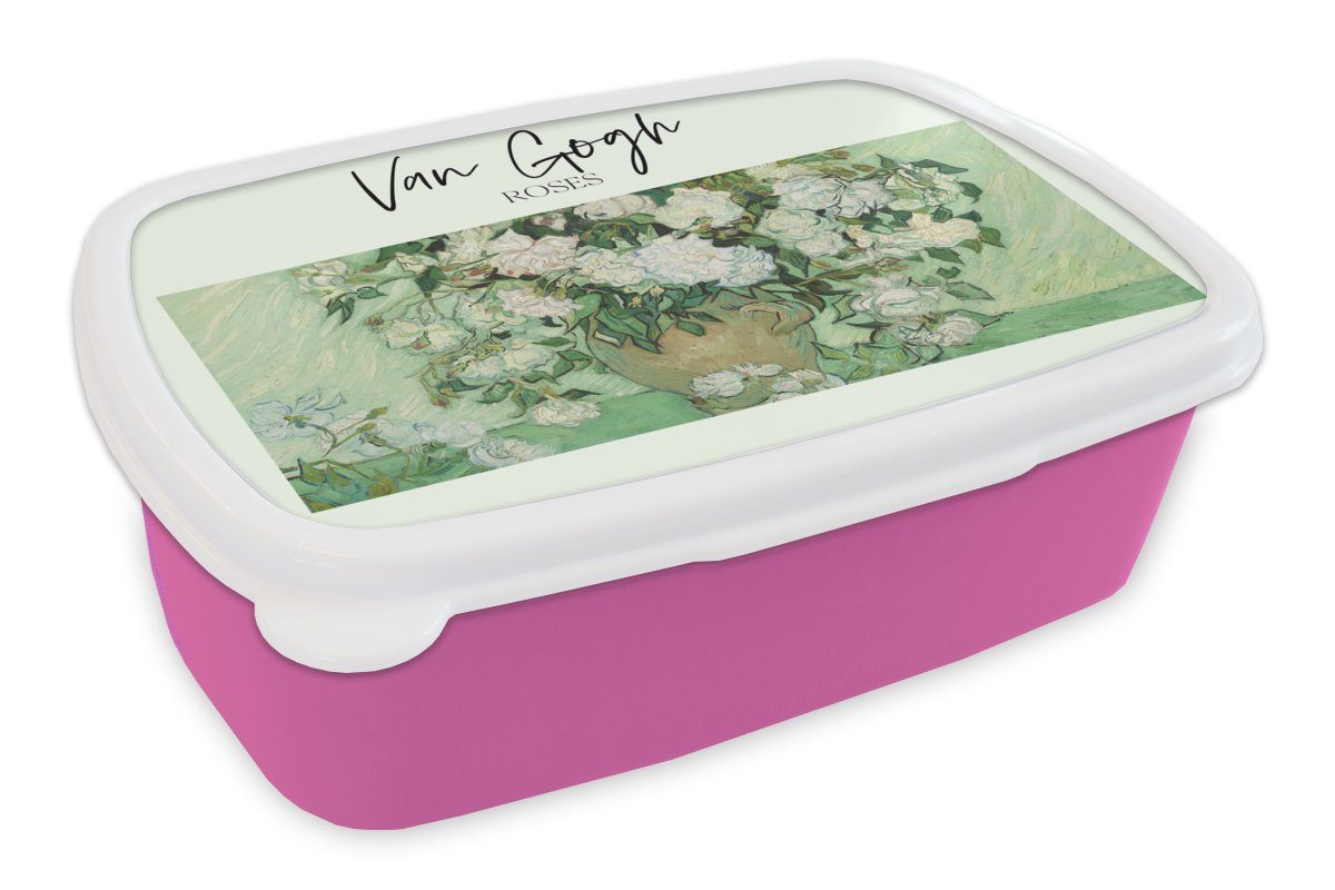 MuchoWow Lunchbox Gemälde - Van Gogh - Rosen, Kunststoff, (2-tlg), Brotbox für Erwachsene, Brotdose Kinder, Snackbox, Mädchen, Kunststoff rosa