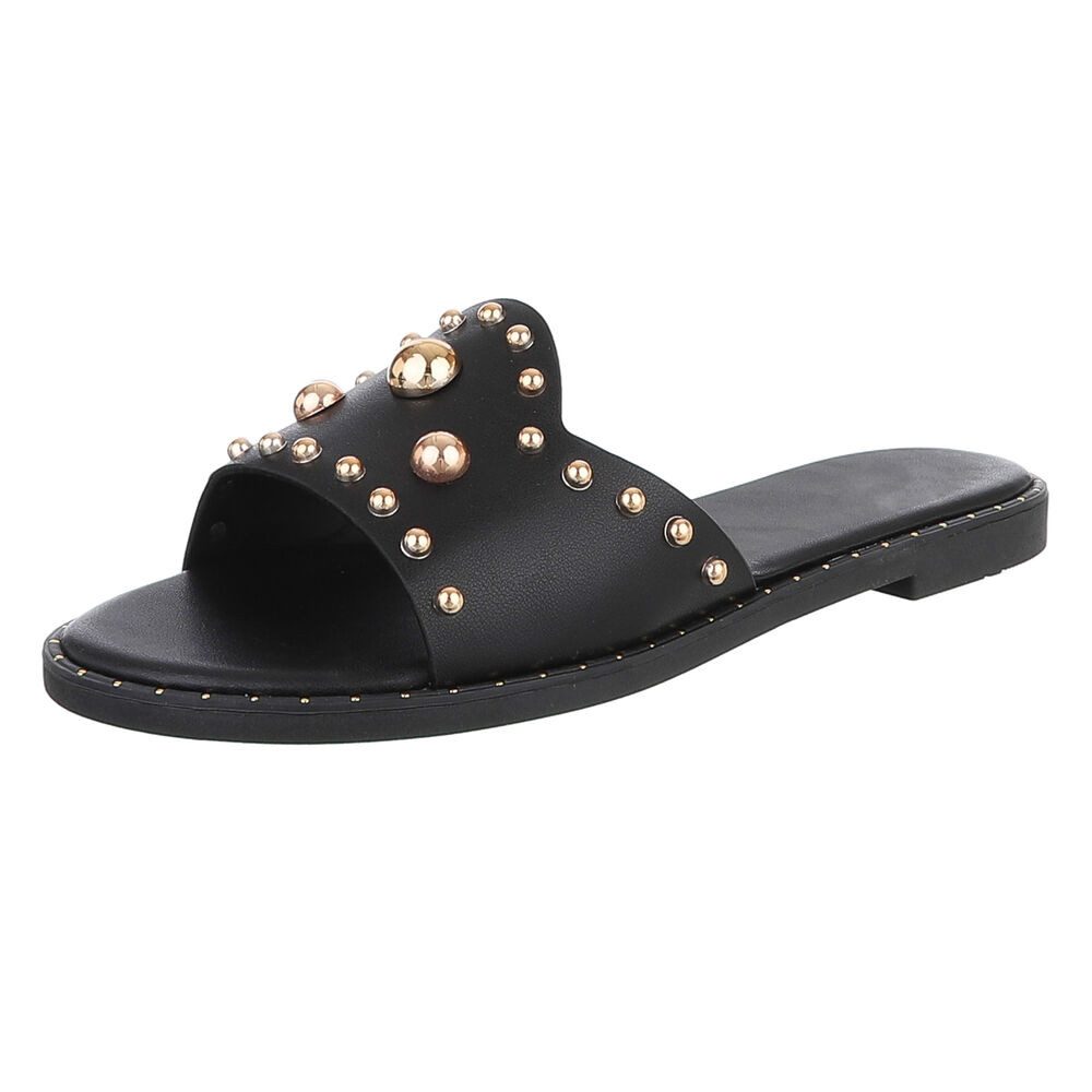 Ital-Design Modische Slides mit Glitzer-Details für Damen Pantolette (89542620) Blockabsatz Pantoletten in Schwarz