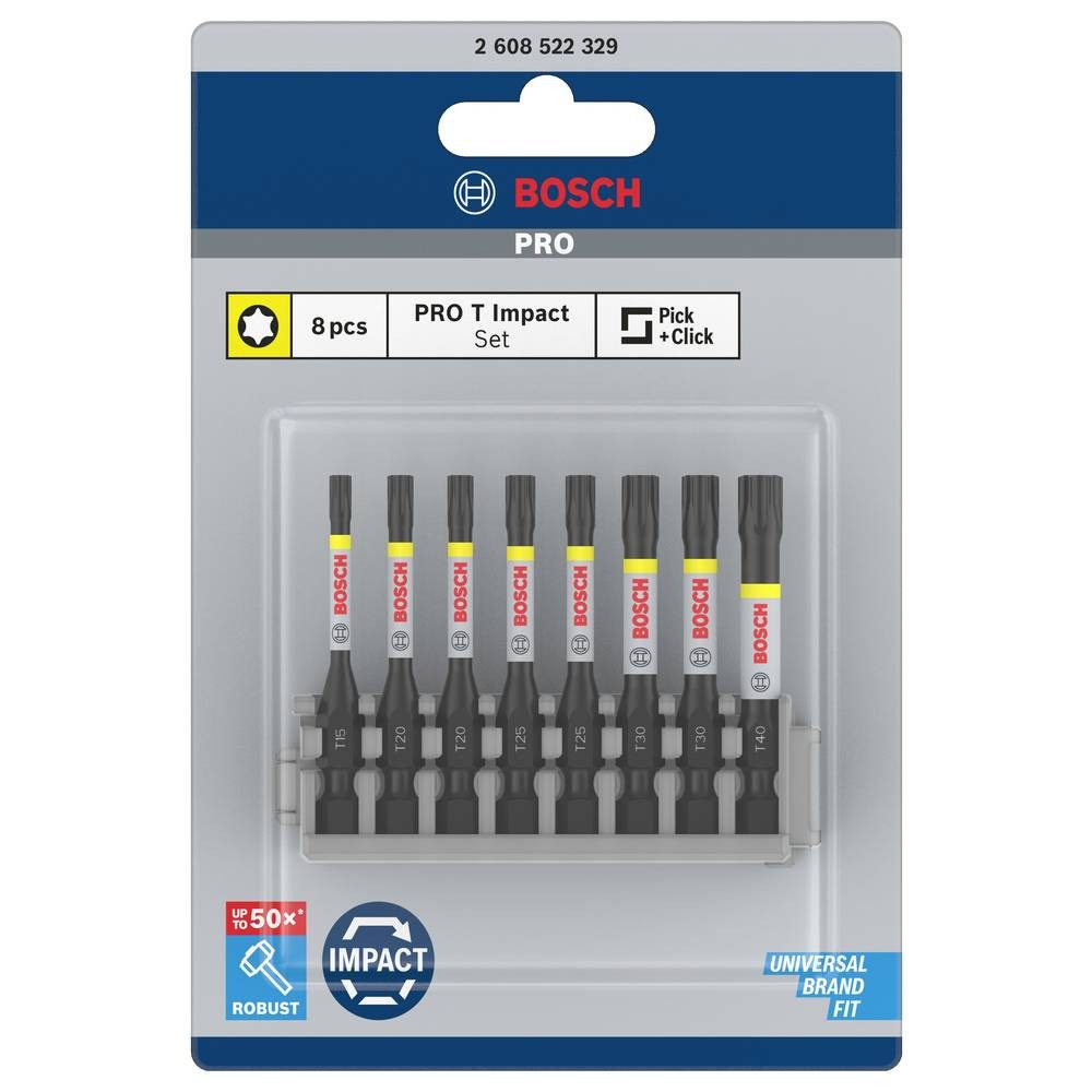 BOSCH Kreuzschlitz-Bit Schrauberbit-Set Impact Control, 8-teilig, 1 x T15, T40 2608522329