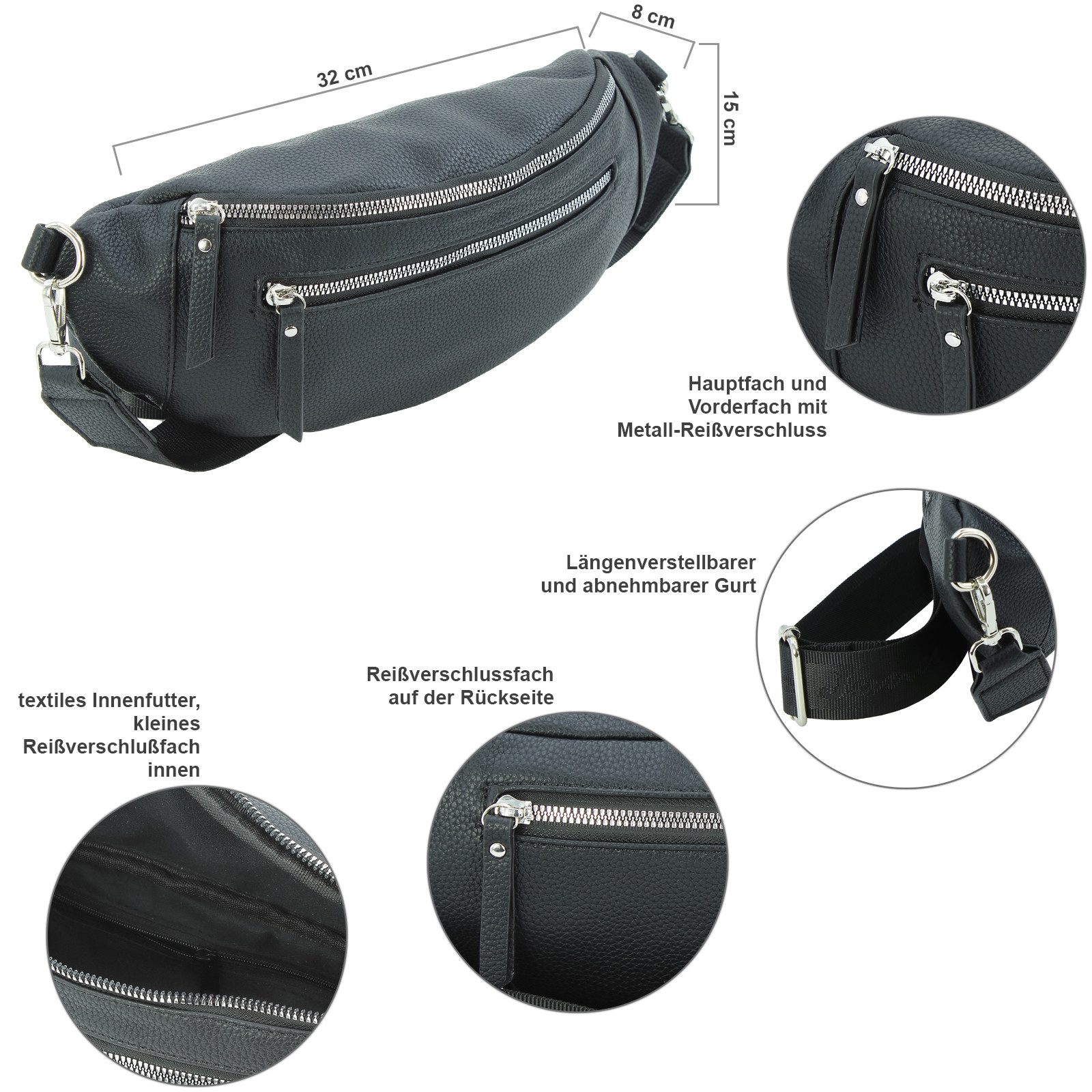 J JONES JENNIFER JONES Gürteltasche Damen Bauchtasche Crossbody Bag Umhängetasche mehrere Fächer