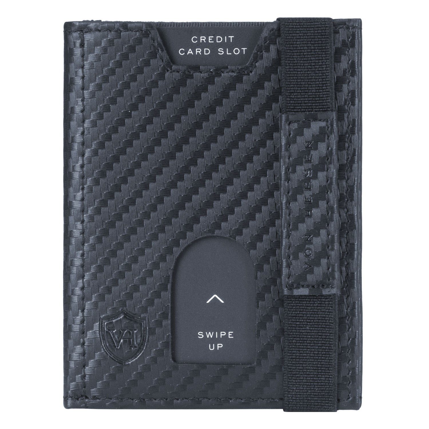 VON HEESEN Geldbörse Whizz Wallet inkl. Mini-Münzfach, mit Carbon-Schwarz Wallet Kartenfächer Slim Geschenkbox Portemonnaie Geldbeutel & & RFID-Schutz 5
