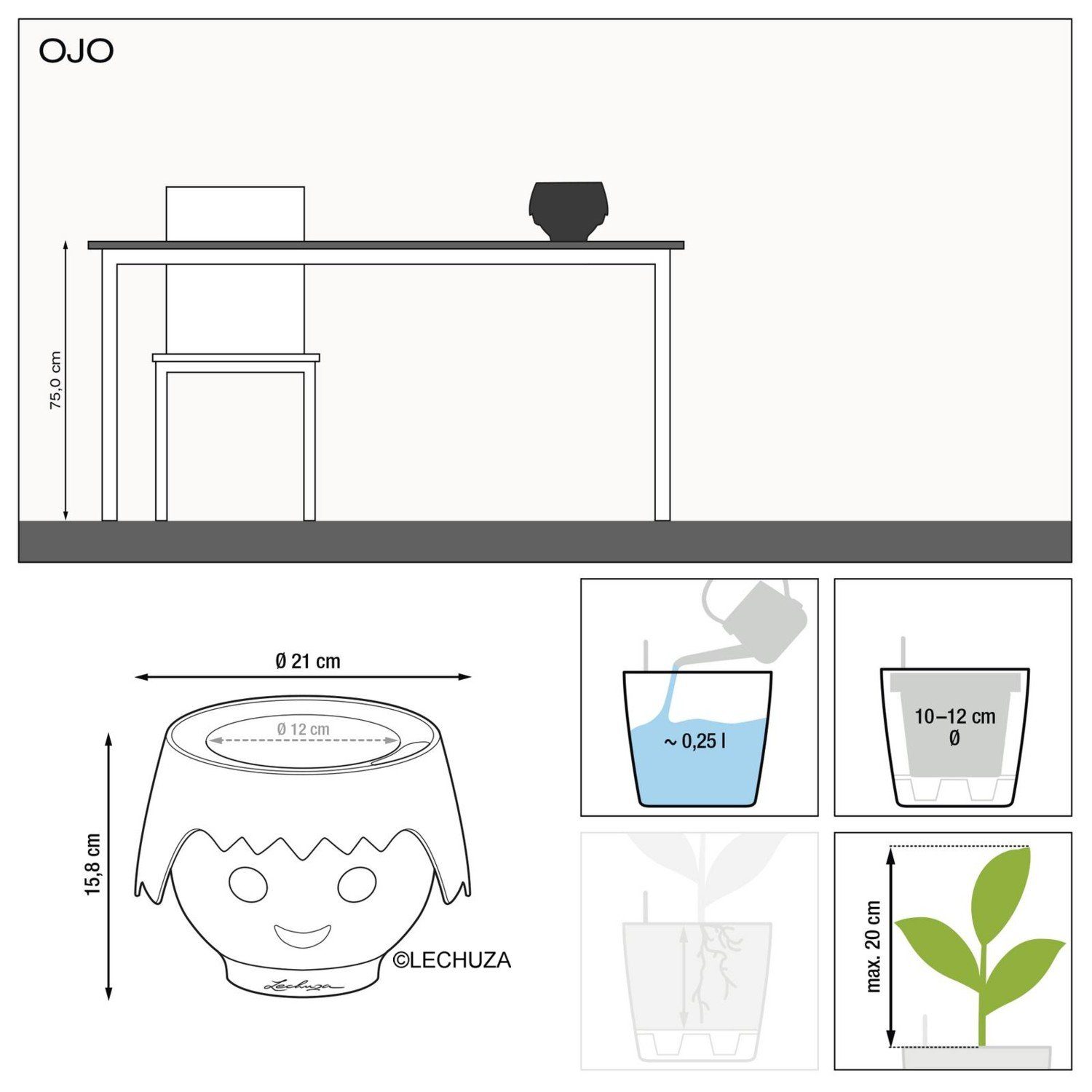 Lechuza® Blumentopf Pflanzkopf Pflanzenfreund OJO aquamarine (Komplettset)