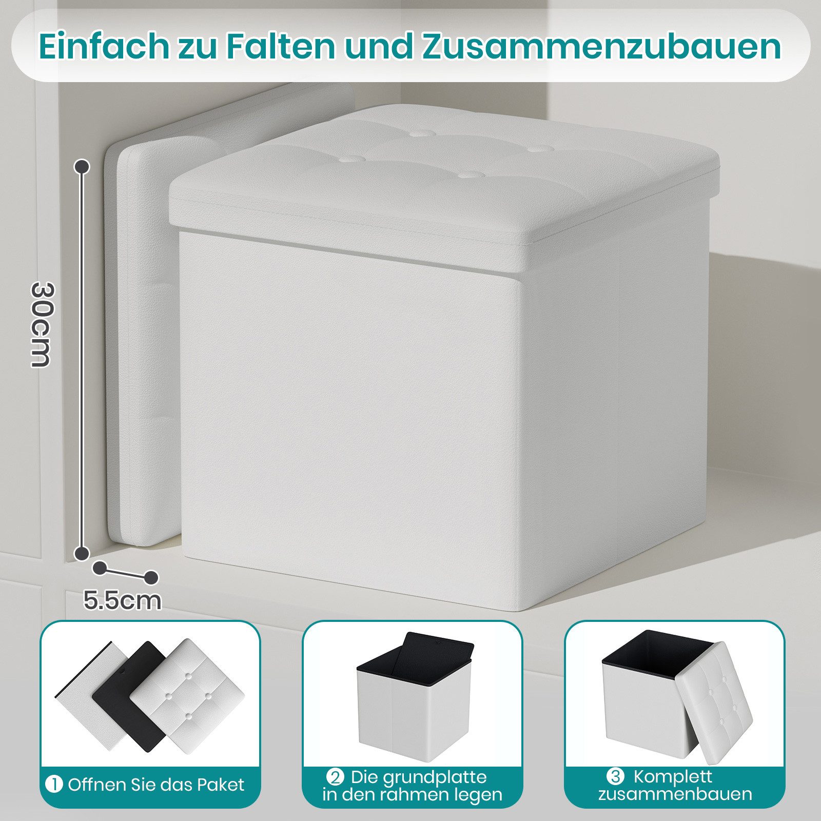 Oak&Tea Stauraumhocker Sitzhocker mit Stauraum – Klappbare Aufbewahrungsbox & Sitzwürfel