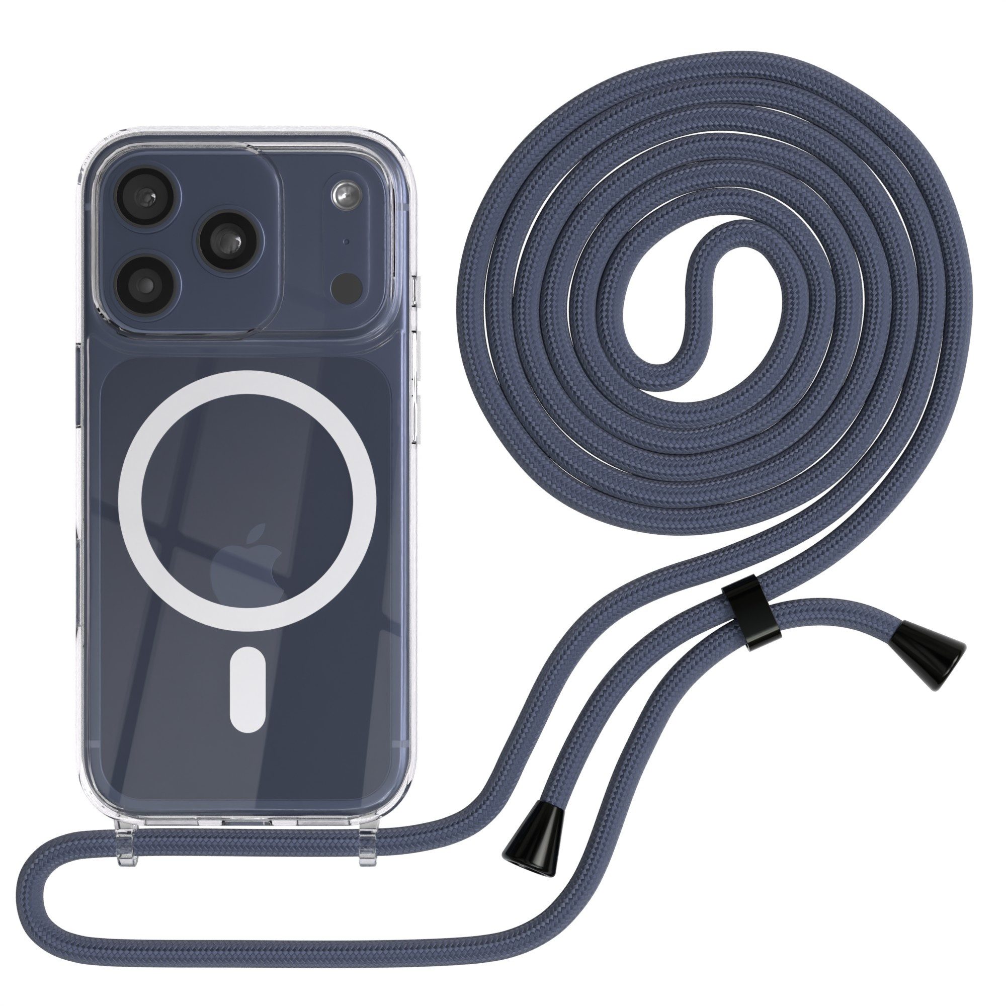 EAZY CASE Handykette mit Magsafe Hülle für Apple iPhone 17 Pro 6,3 Zoll, Handytasche Silikonhülle durchsichtig mit Umhängeband in Pastell Blau