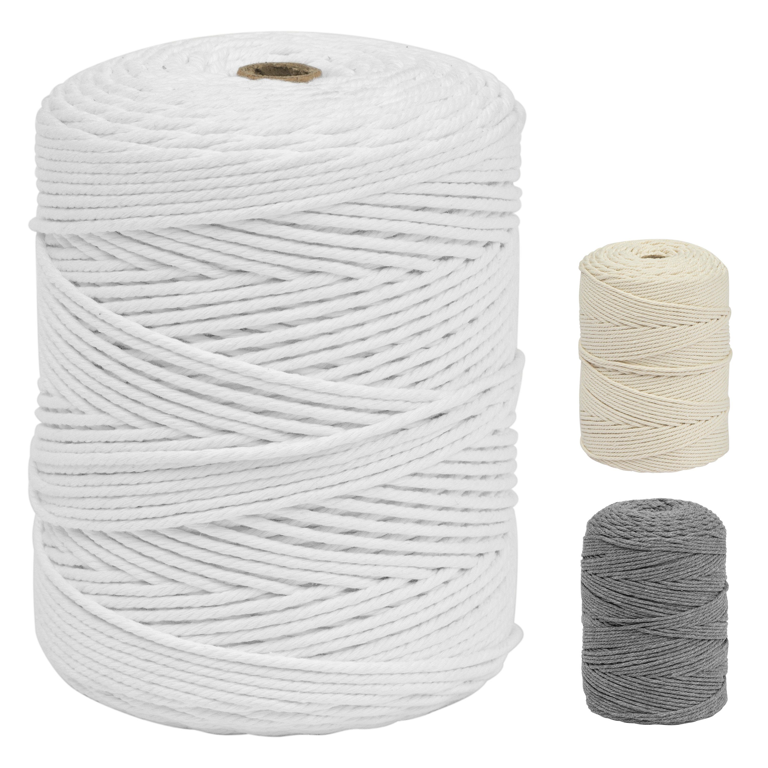 MORRENT Makramee-Garn 3mm x 300m,100% natürliche Baumwolle, superweiches garn Bastelgarn, 300,00 m