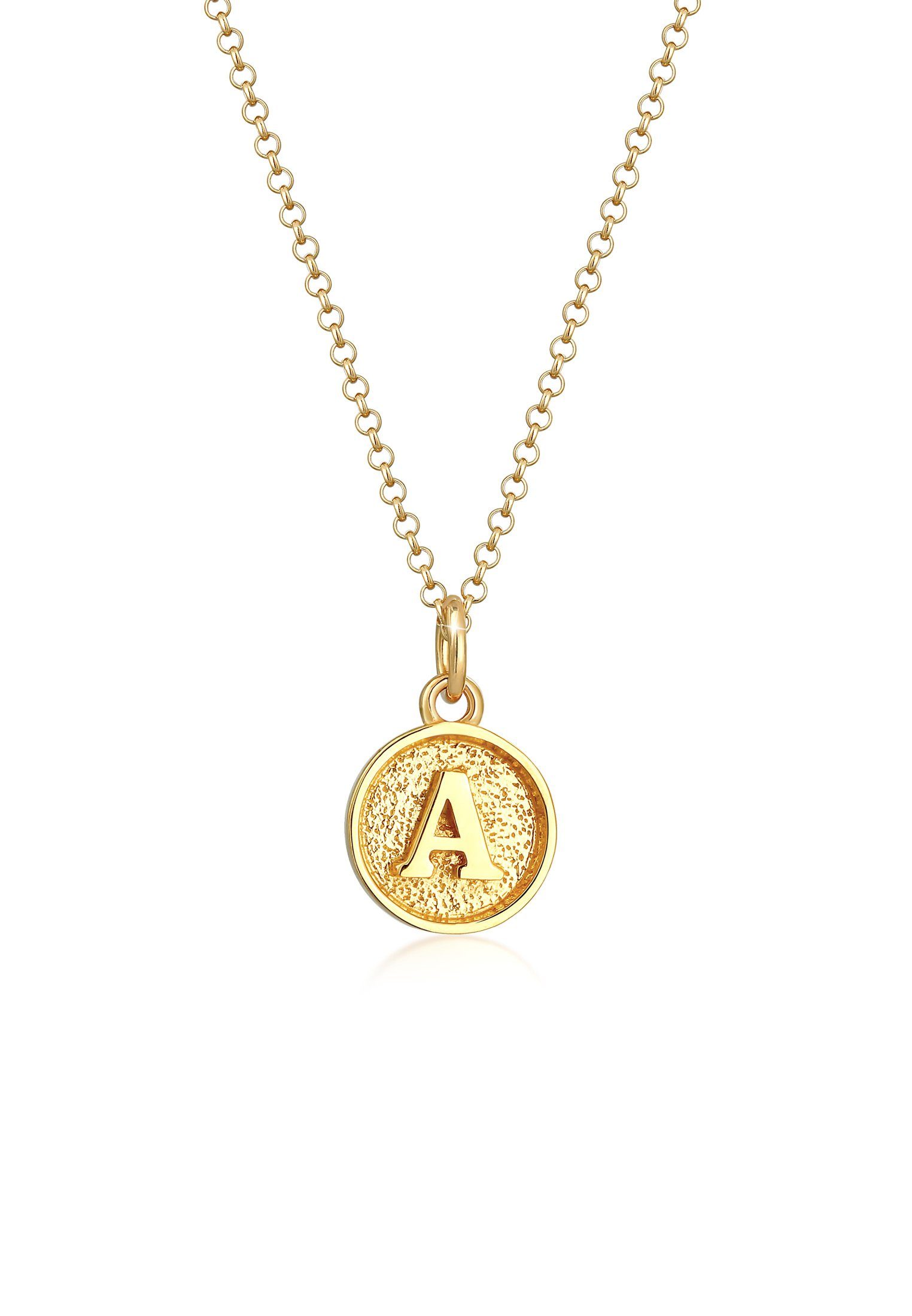 Elli Kette mit Anhänger Buchstabe A Initialen Vintage Plättchen 925 Silber Gold