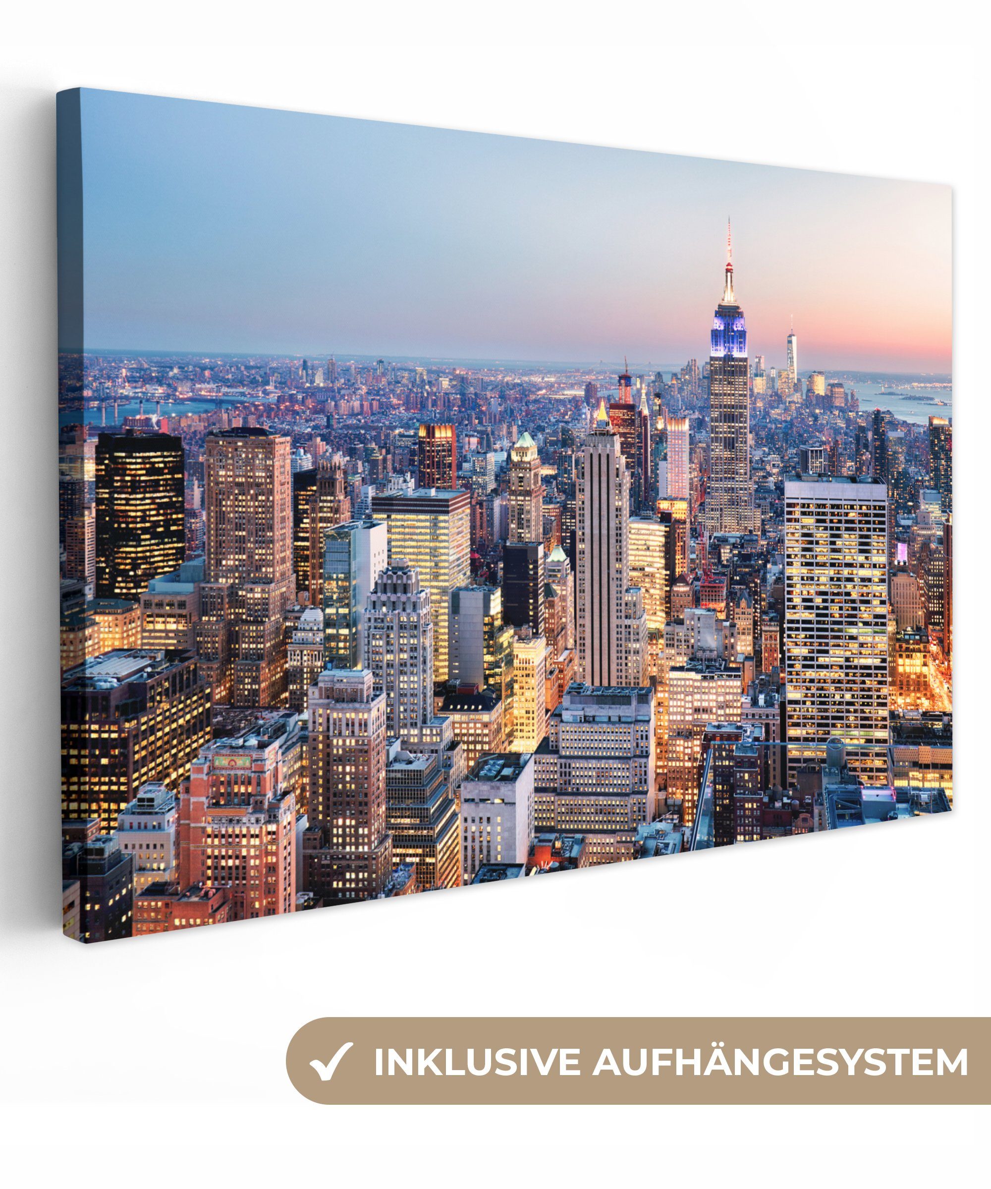 OneMillionCanvasses® Leinwandbild New York - Skyline - Nacht, (1 St), Wandbild für alle Wohnbereiche, Gemälde, XXL, großes, 120x80 cm