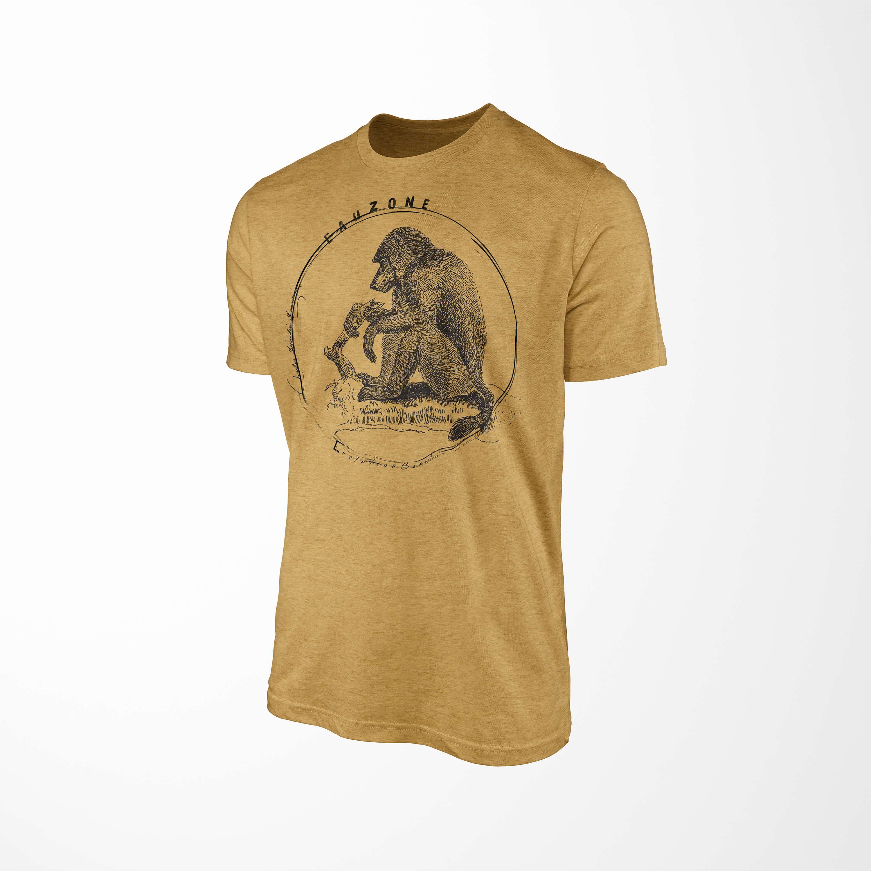 Sinus Art T-Shirt Pavian Herren T-Shirt Evolution Gold Antique