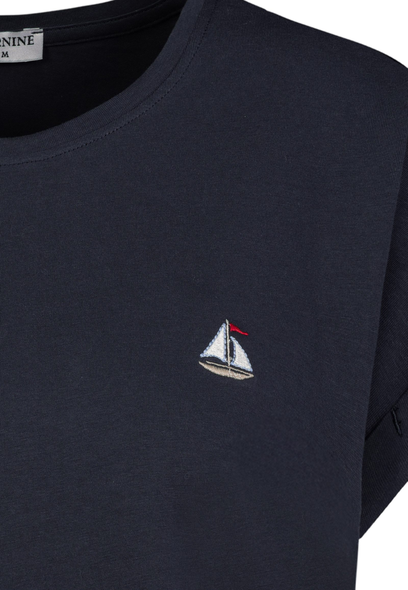 Eight2Nine T-Shirt Damen T-Shirt mit maritimer Stickerei Ärmel mit Aufschlag, Stickmotive: Muschel, Schiff, Hummer, Anker