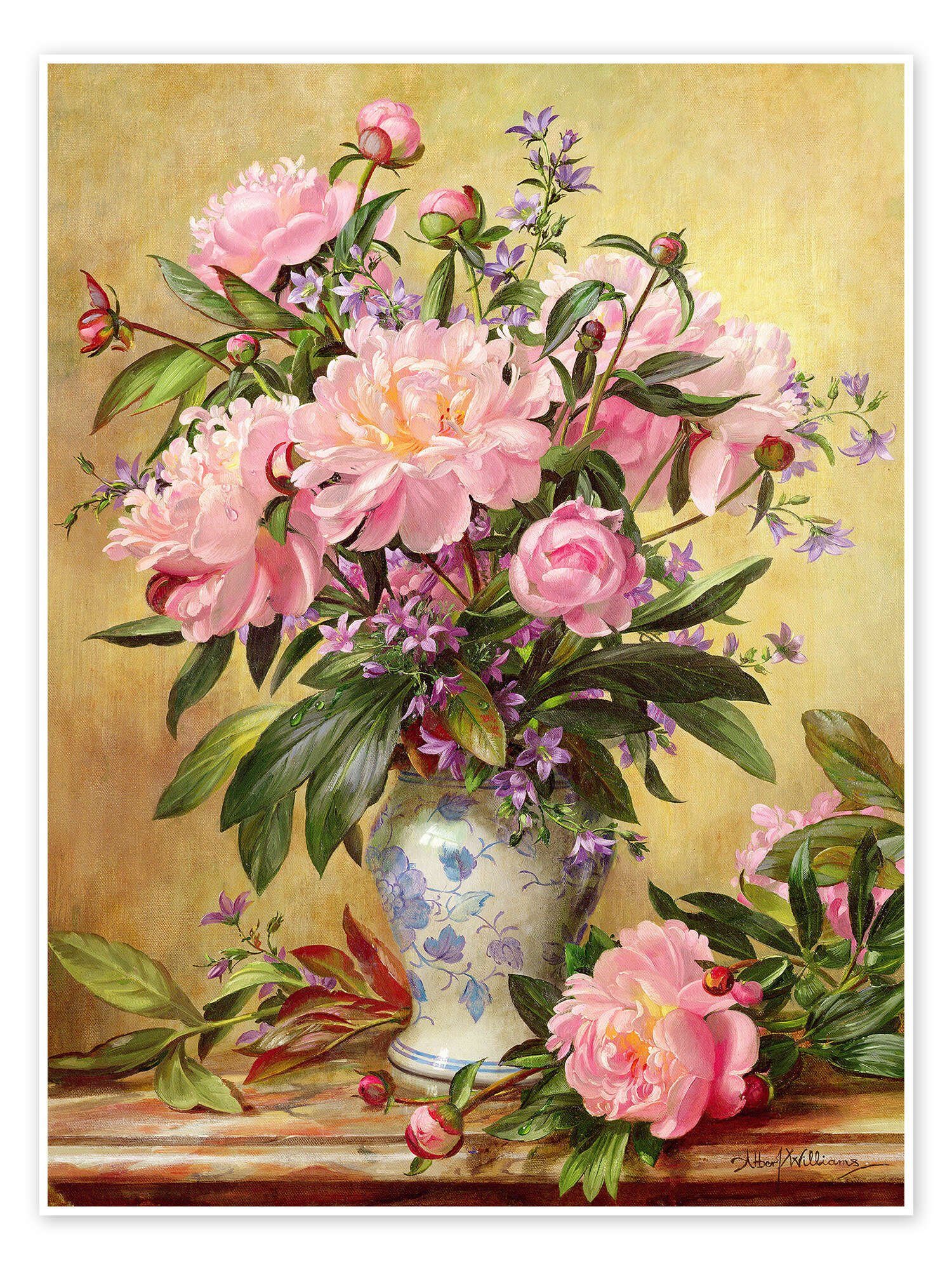 Posterlounge Poster Albert Williams, Vase mit Pfingstrosen und Glockenblumen, Malerei