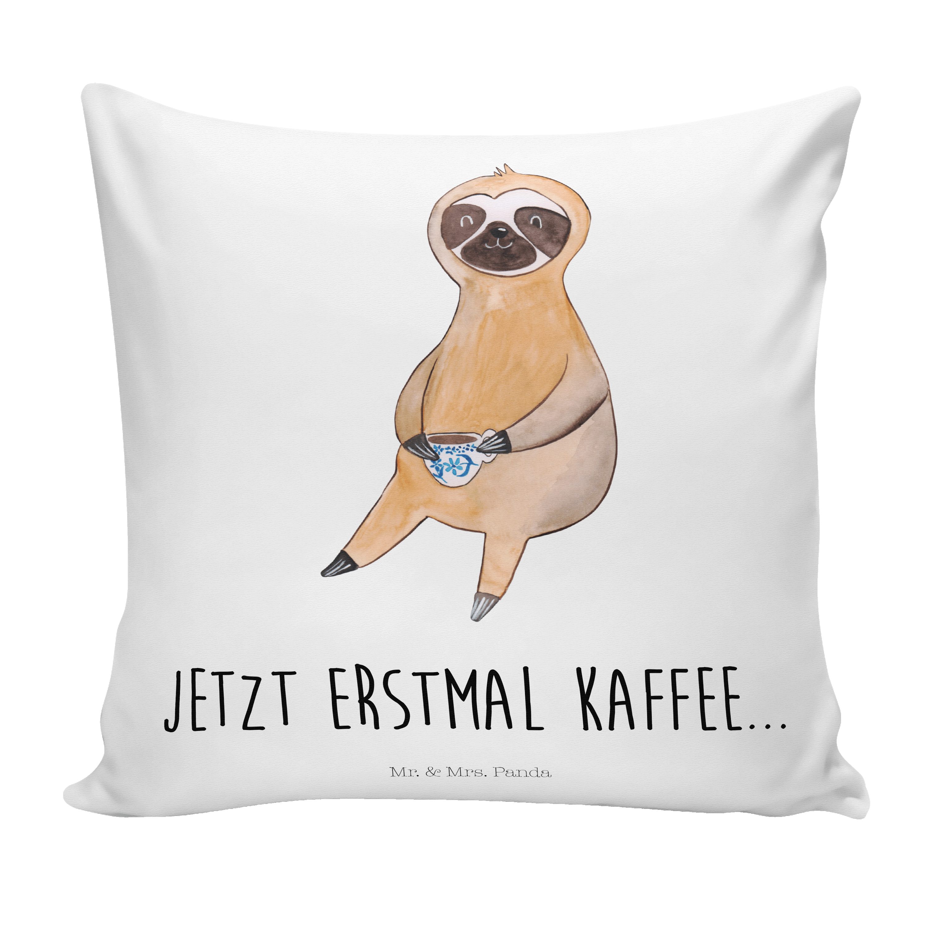 Mr. & Mrs. Panda Dekokissen Faultier Kaffee - Weiß - Geschenk, Dekokissen, Kissenhülle, erster Ka