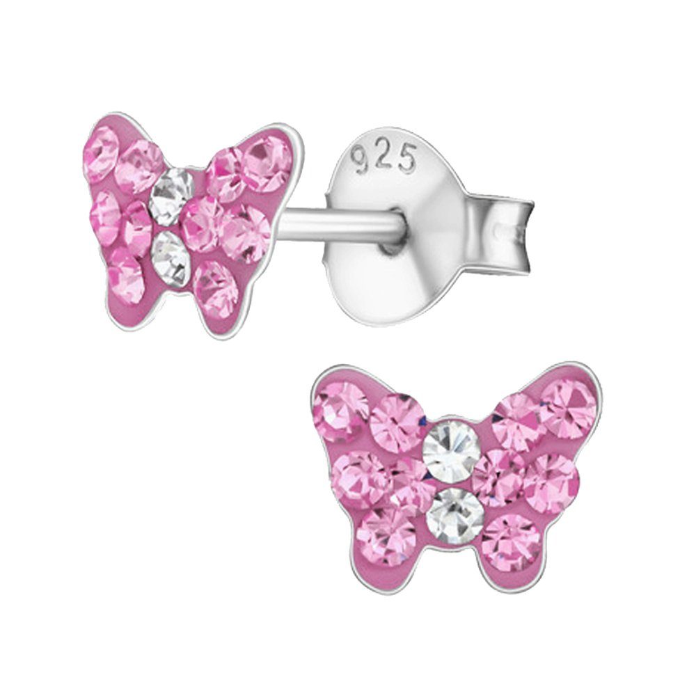 Limana Schmuckset Kinder Mädchen 925 Silber Ohrringe mit Kette Kinderschmuck Set, Zirkonia Schmetterling Ohrstecker Halskette – Bild 4 von 5