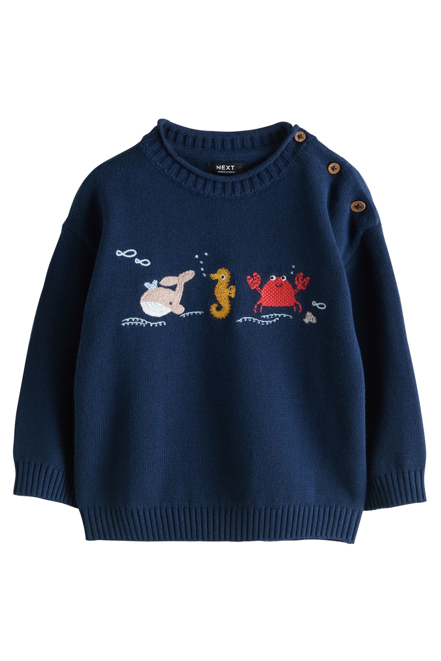 Rundhalspullover Strickpullover mit Rundhalsausschnitt und Motiv