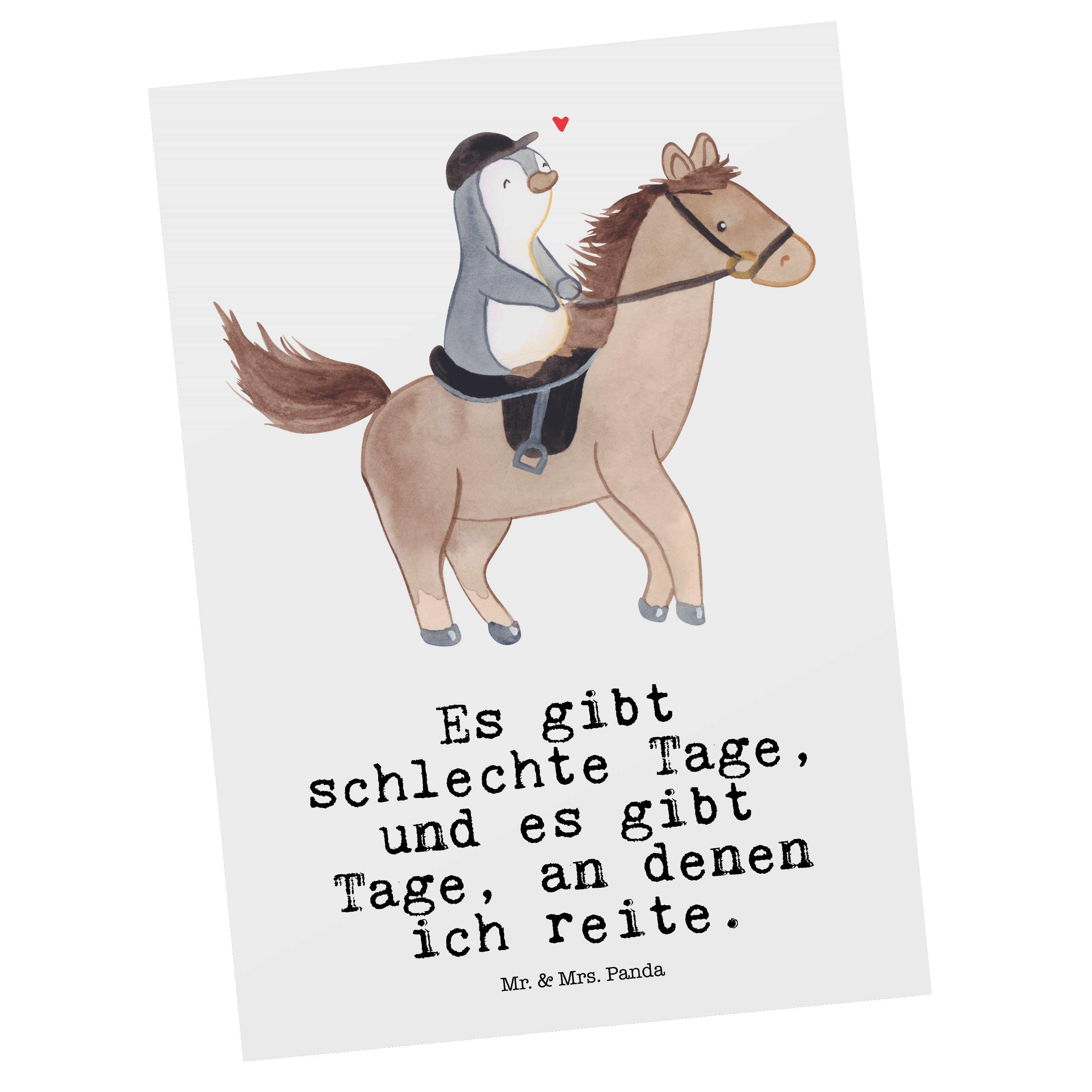 Mr. & Mrs. Panda Postkarte Pferd Reiten Tage - Weiß - Geschenk, Hobby, Dankeskarte, Ansichtskart