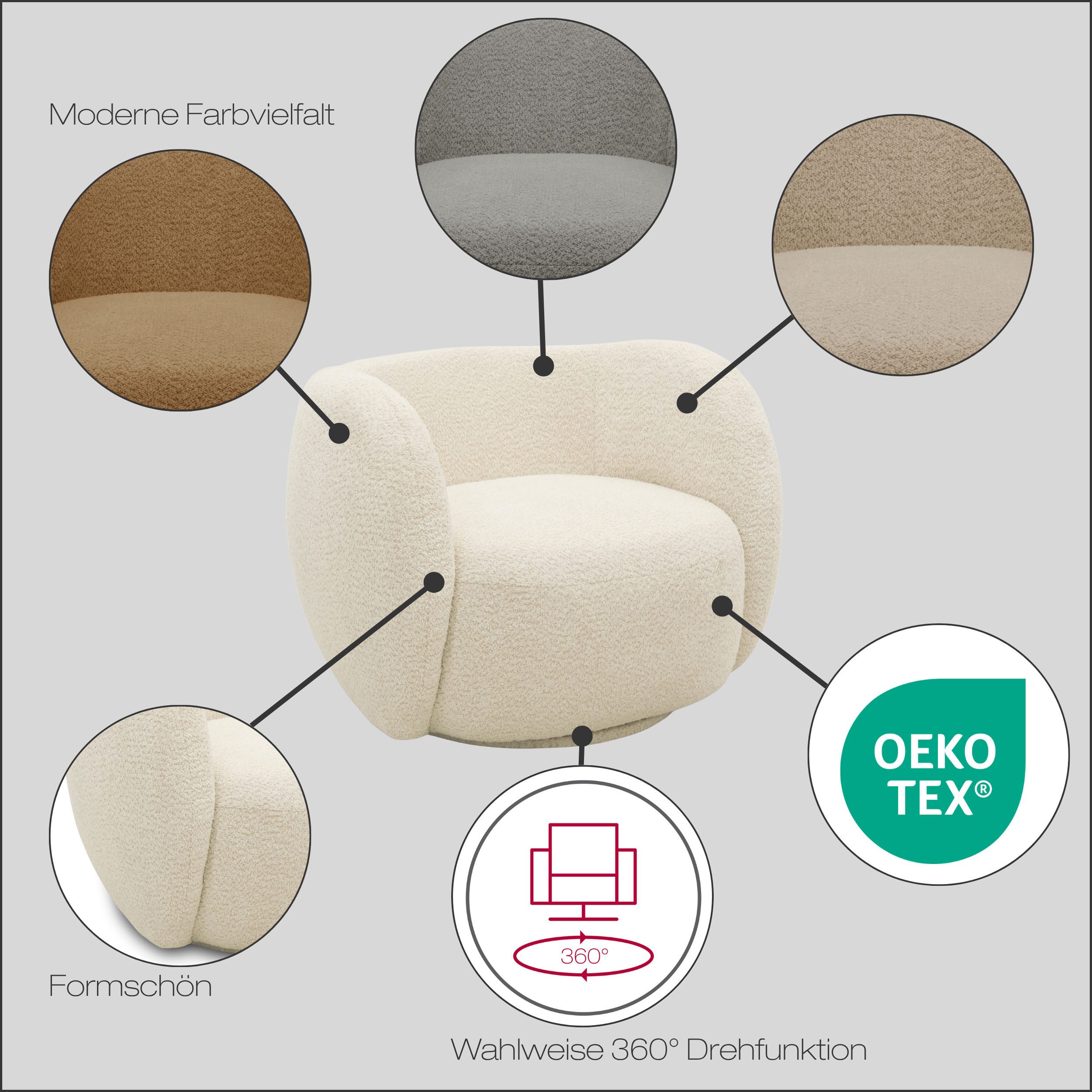 homsy by Ana Johnson Sessel Pebbla, exklusiver, formschöner Designsessel, Drehsessel, Mit oder ohne Drehfunktion, in Luxus-Microfaser oder Chenille – Bild 3 von 5