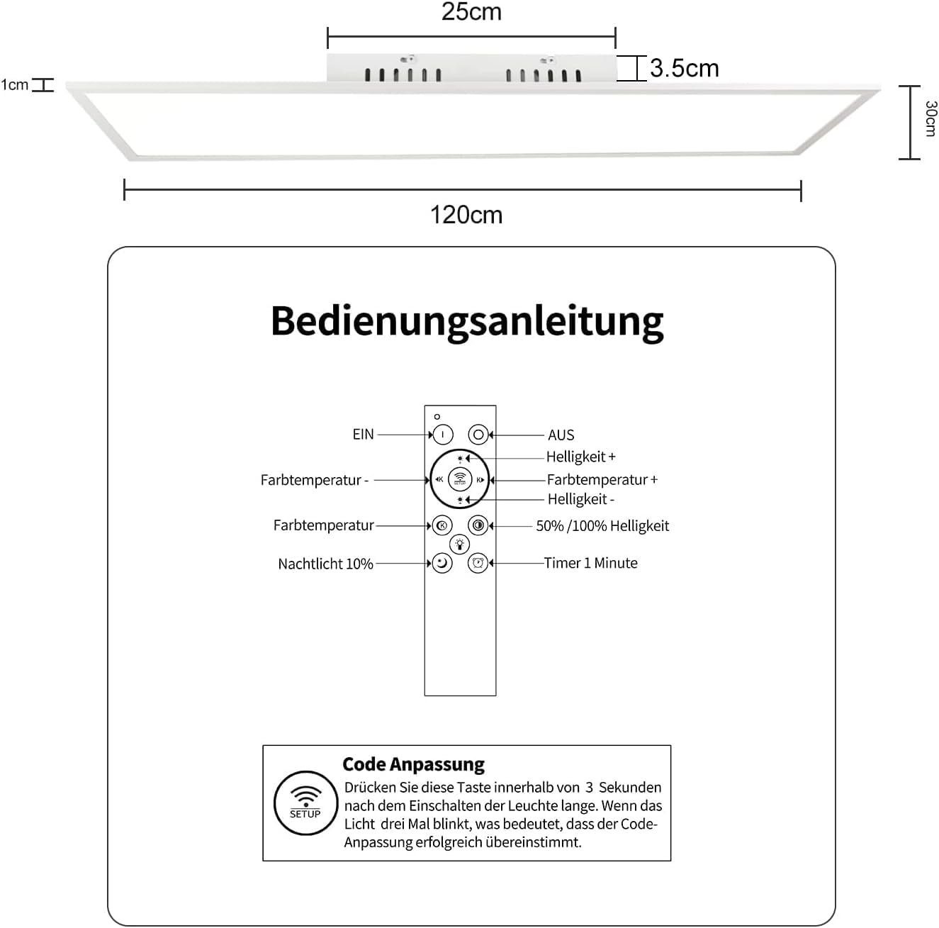 ZMH LED Deckenleuchte LED Panel Dimmbar - Flach Wohnzimmer mit Fernbedienung, LED fest integriert