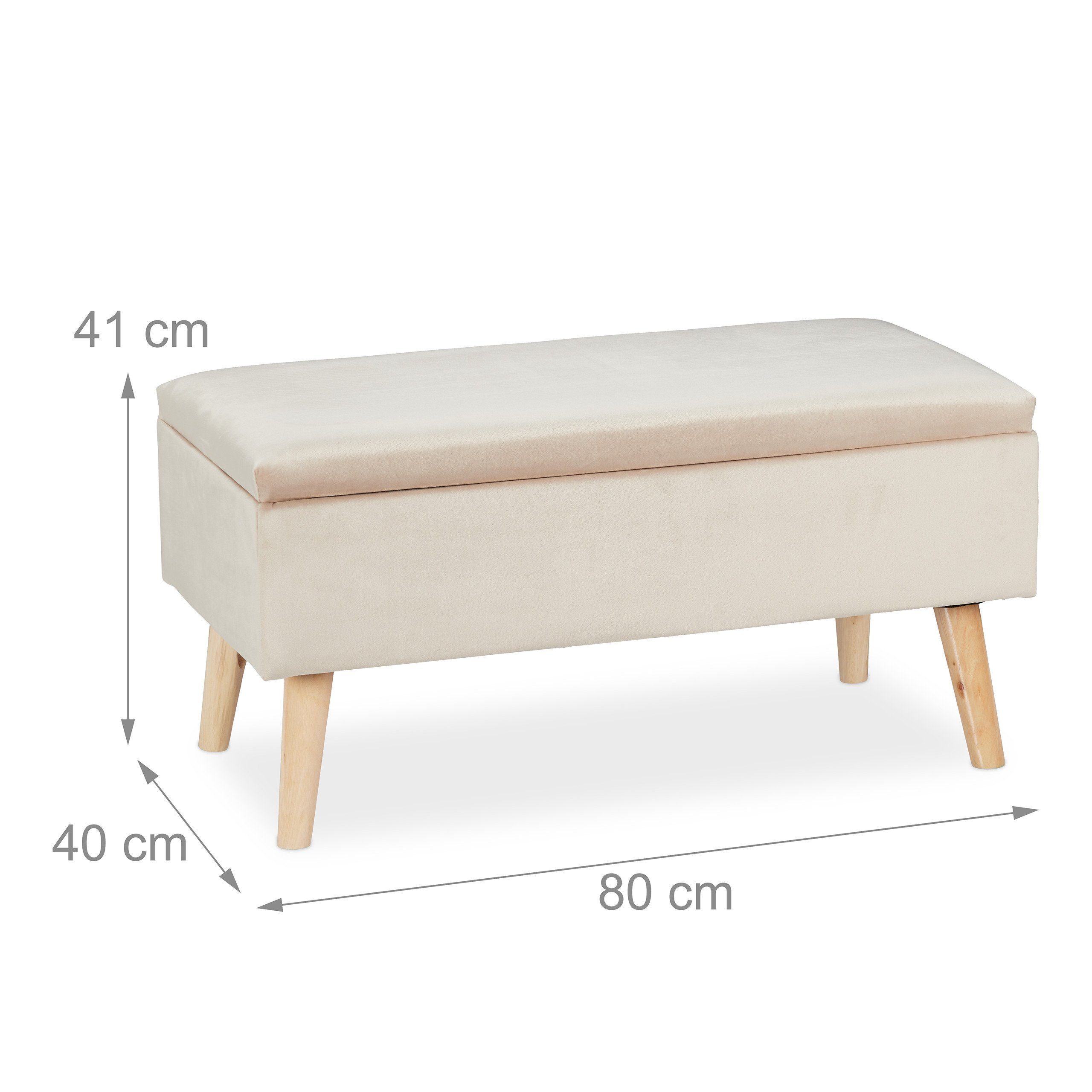 relaxdays Sitzbank Samt Sitzbank mit Stauraum (1-St), Creme – Bild 4 von 5