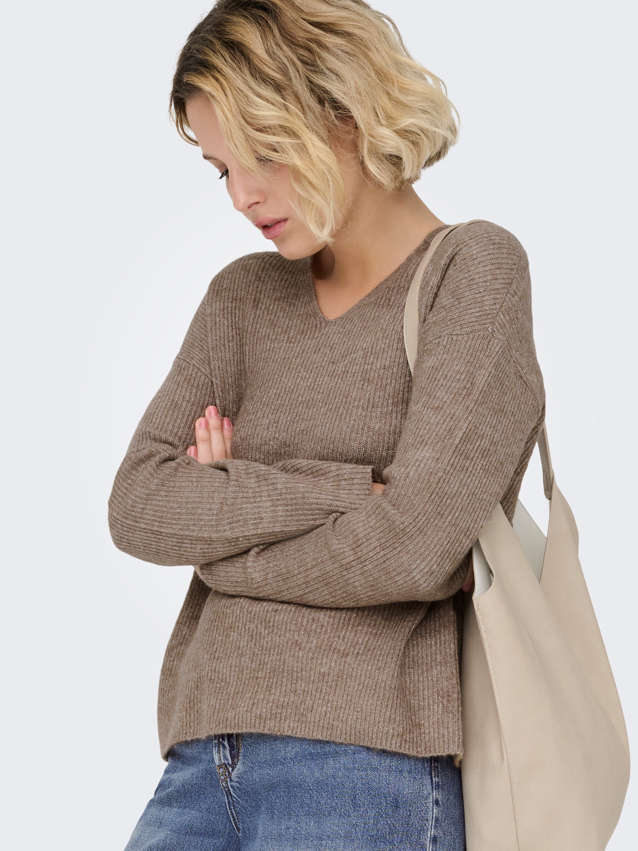 ONLY V-Ausschnitt-Pullover ONLCAMILLA V-NECK L/S PULLOVER KNT NOOS Materialmix, regular fit