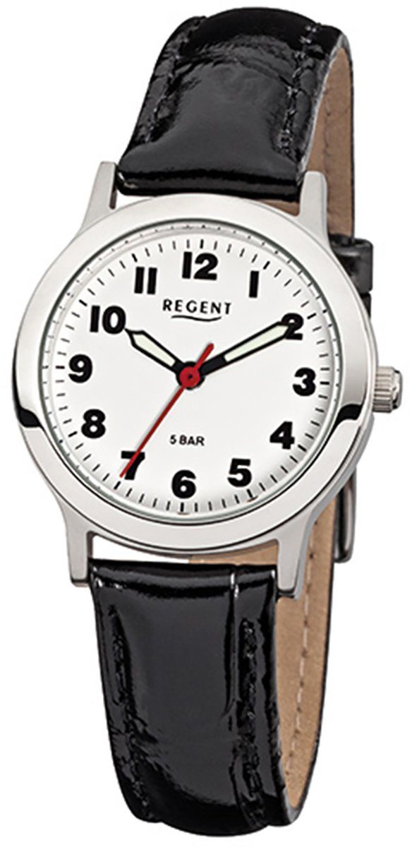 Regent Quarzuhr Regent Damen-Armbanduhr schwarz Analog, Damen Armbanduhr rund, klein (ca. 28mm), Lederarmband