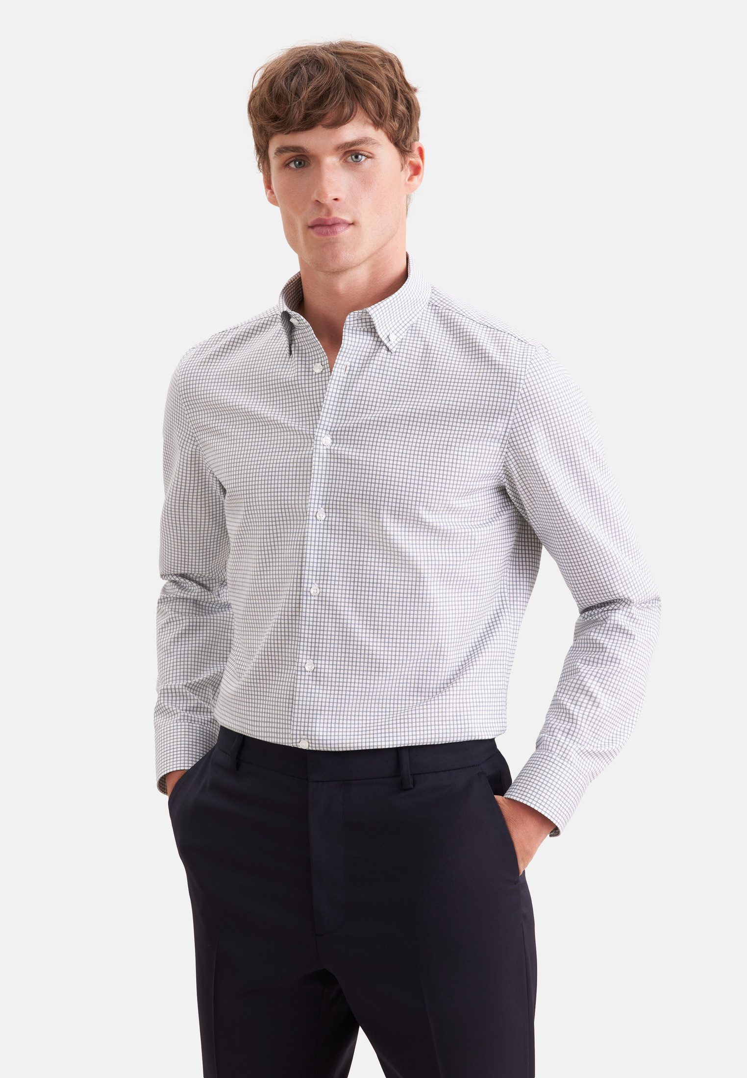 seidensticker Businesshemd Schwarze Rose Shaped 1/1 Button-Down-Kragen Karo