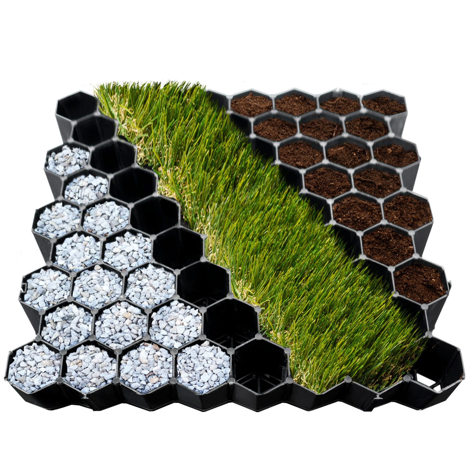 Kubus Rasengitter Gitterplatten, Strapazierfähiges Material, 50x50 cm, 50 x 50 cm, Schwarz