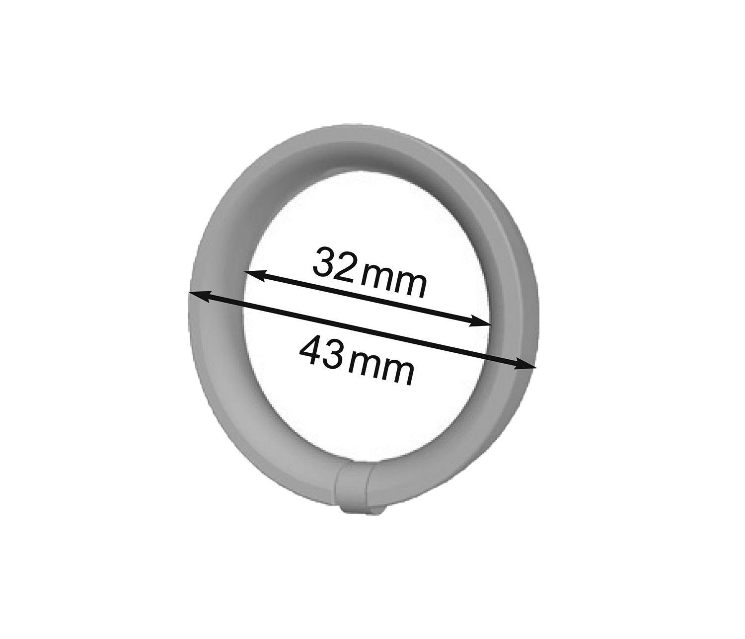 nodeko Gardinenring Vorhangringe Ø 32 x 43 mm, Kunststoff, für Gardinenstangen Ø 16 mm bis 20 mm, (Packung, mit Faltenlegehaken), mit Kerbe zum Einklipsen des Faltenhakens