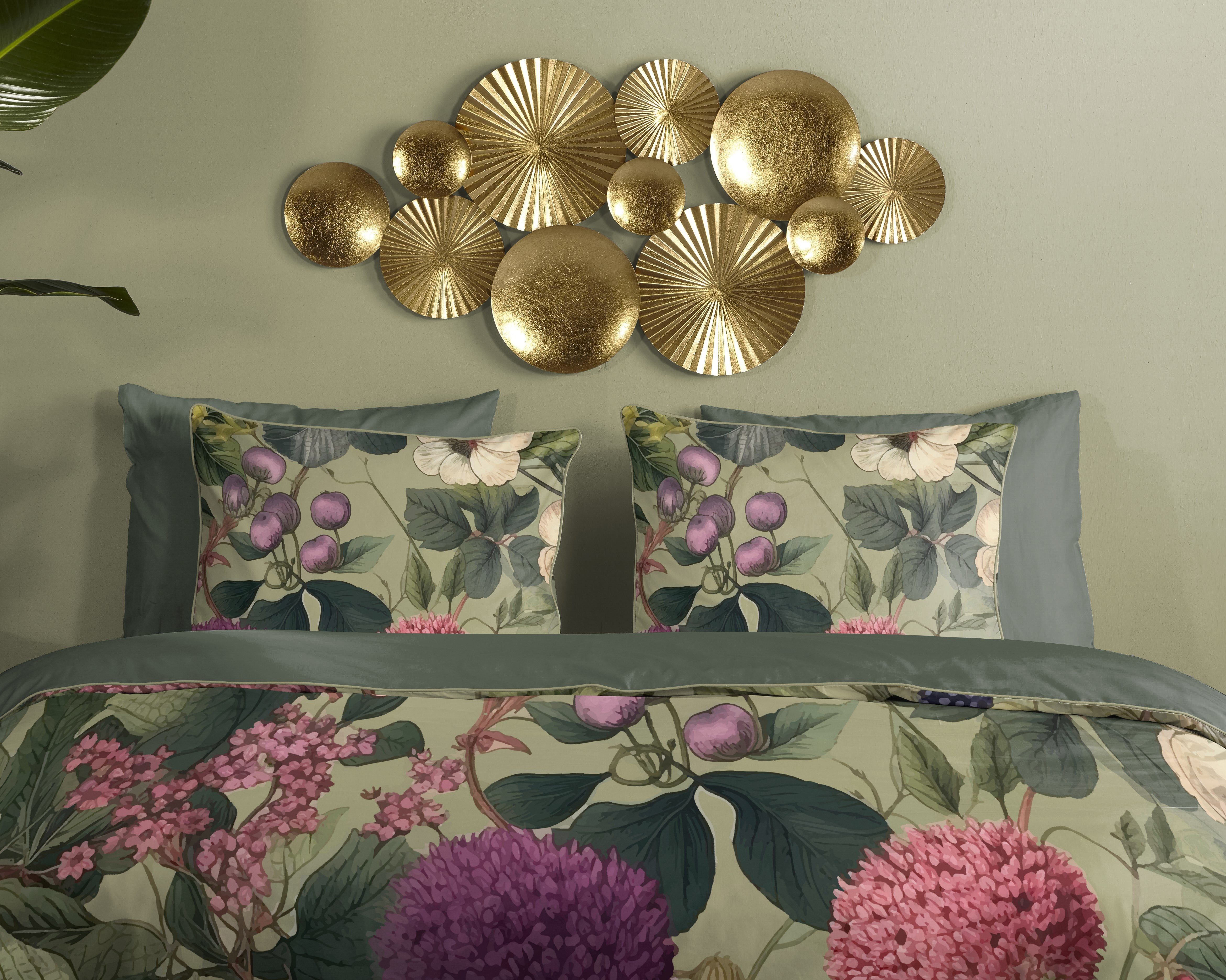 Descanso Wendebettwäsche Onaz, Renforcé, 2 teilig, Satin, Reißverschluss, Paspel, Biese, Wendeoptik, Luxe, Blumen, Grün