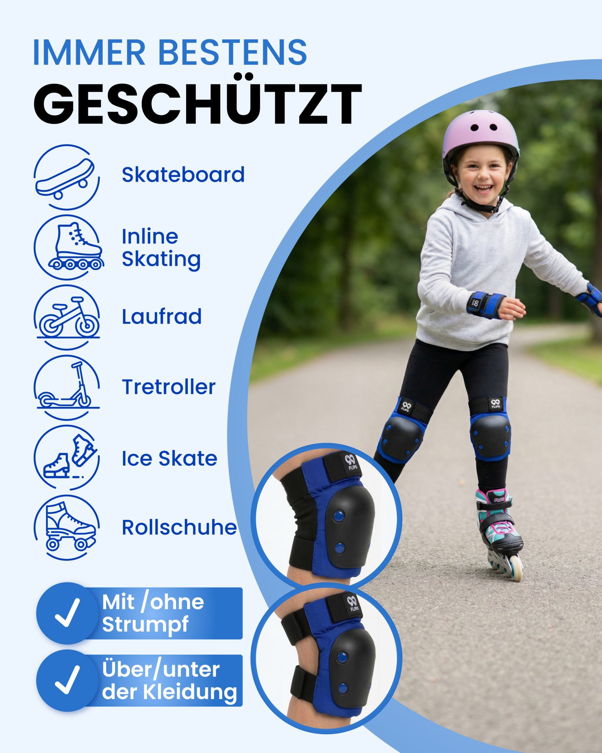 99FLIPS Protektoren-Set 3-12 Jahre Protektoren Mädchen mit Ellenbogenschoner Knieschützer (Knieschoner Set Kinder, 6-tlg., Schützer Set Kinder Knieschoner Handg – Bild 4 von 5