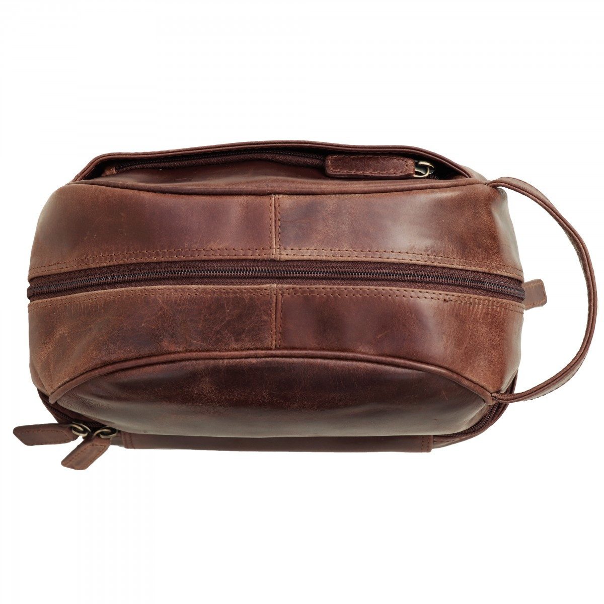 SID & VAIN Kulturbeutel echt Leder Kulturtasche groß Ledertasche braun ALEX, Waschbeutel Echtleder für Herren, Kosmetiktasche braun-cognac