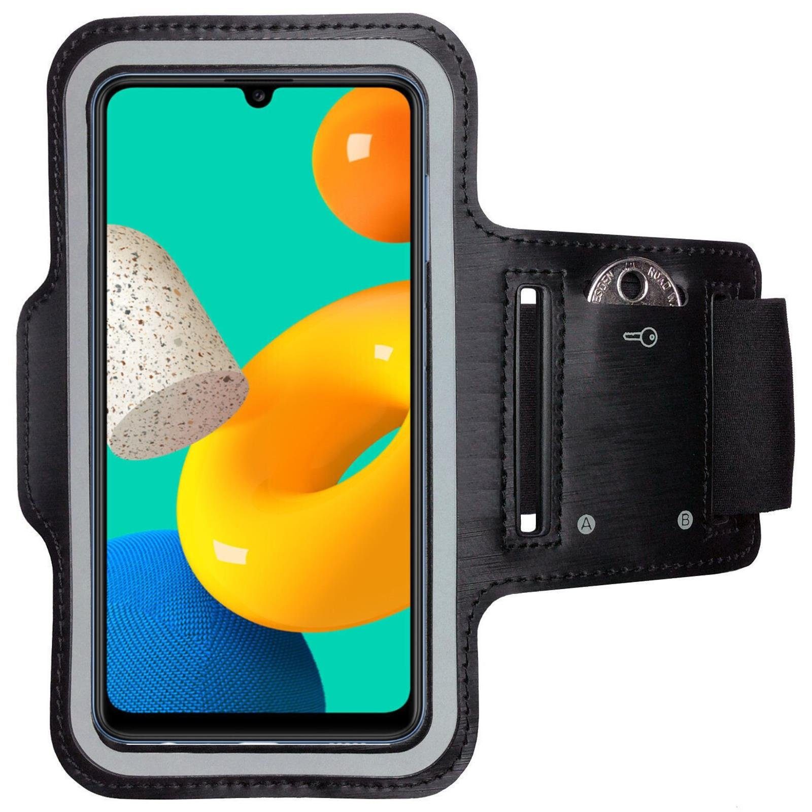 CoverKingz Handyhülle Sportarmband für Samsung Galaxy M32 Handy Fitness Hülle Armband, Sport Schutzhülle Schlüsselfach Handyhülle Jogging Schutztasche Etui