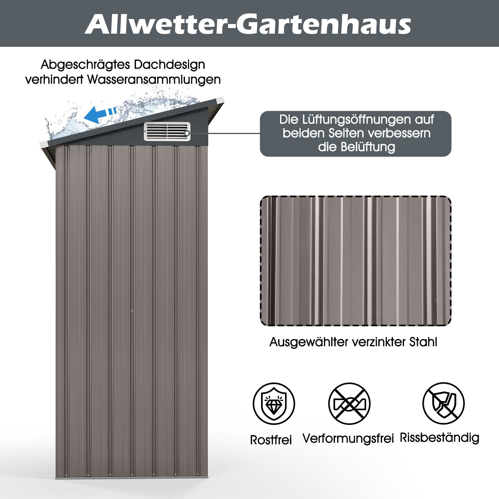 COSTWAY Gerätehaus, (1 St), Metall Gartenhaus, mit Pultdach, Tür, 150x90,5x185 cm, 1,5 m³