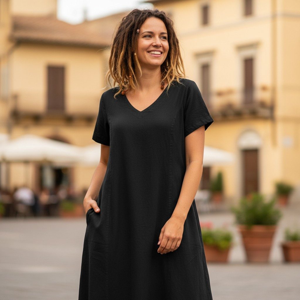 Guru-Shop Midikleid Weiches bequemes Baumwollkleid, Sommerkleid mit..