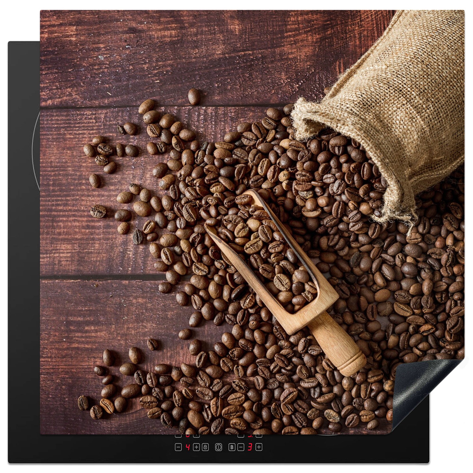 MuchoWow Herd-Abdeckplatte Kaffee - Kaffeebohnen - Braun - Holz, Vinyl, (1 tlg), Küche Herdabdeckung Ceranfeld Induktionsfeld Vinyl, 60x60 cm