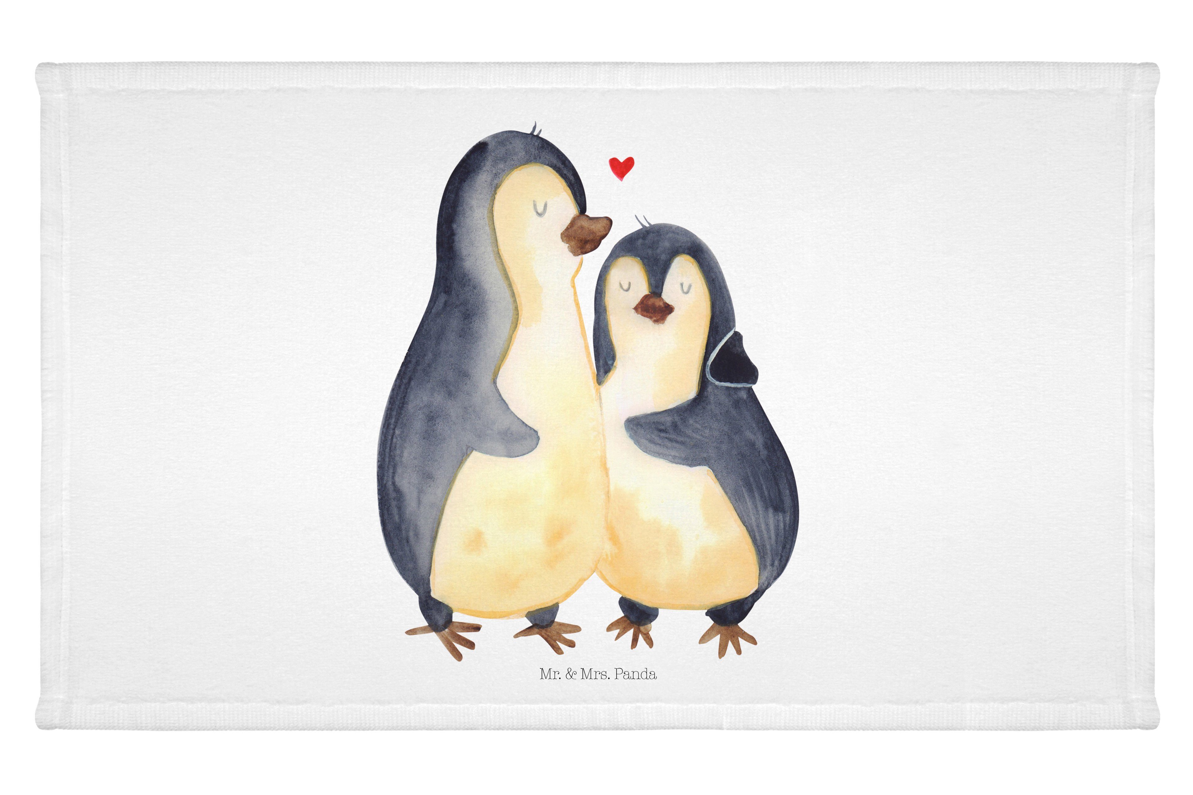 Mr. & Mrs. Panda Handtuch Pinguin umarmend - Weiß - Geschenk, Gästetuch, Umarmung, verknallt, L, (1-St)