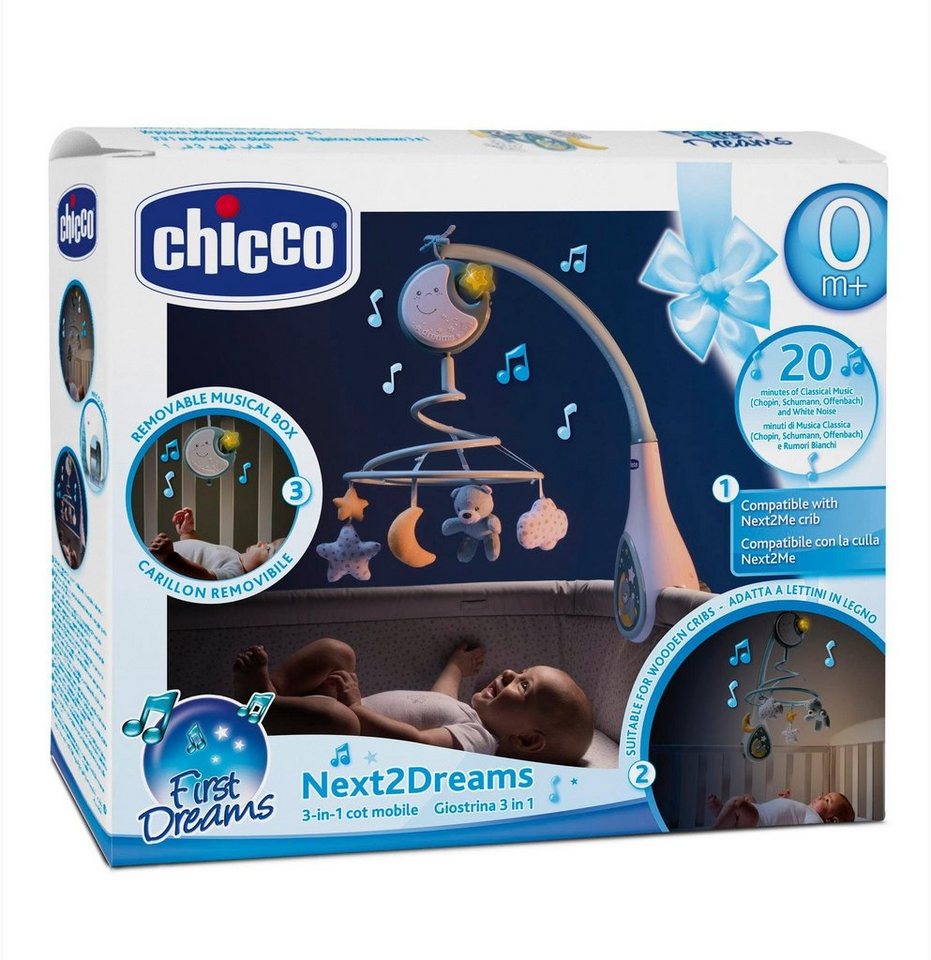 Chicco Mobile Next2Dreams, Blau, Mit sanftem Nachtlicht, klassicher Musik  und weißem Rauschen