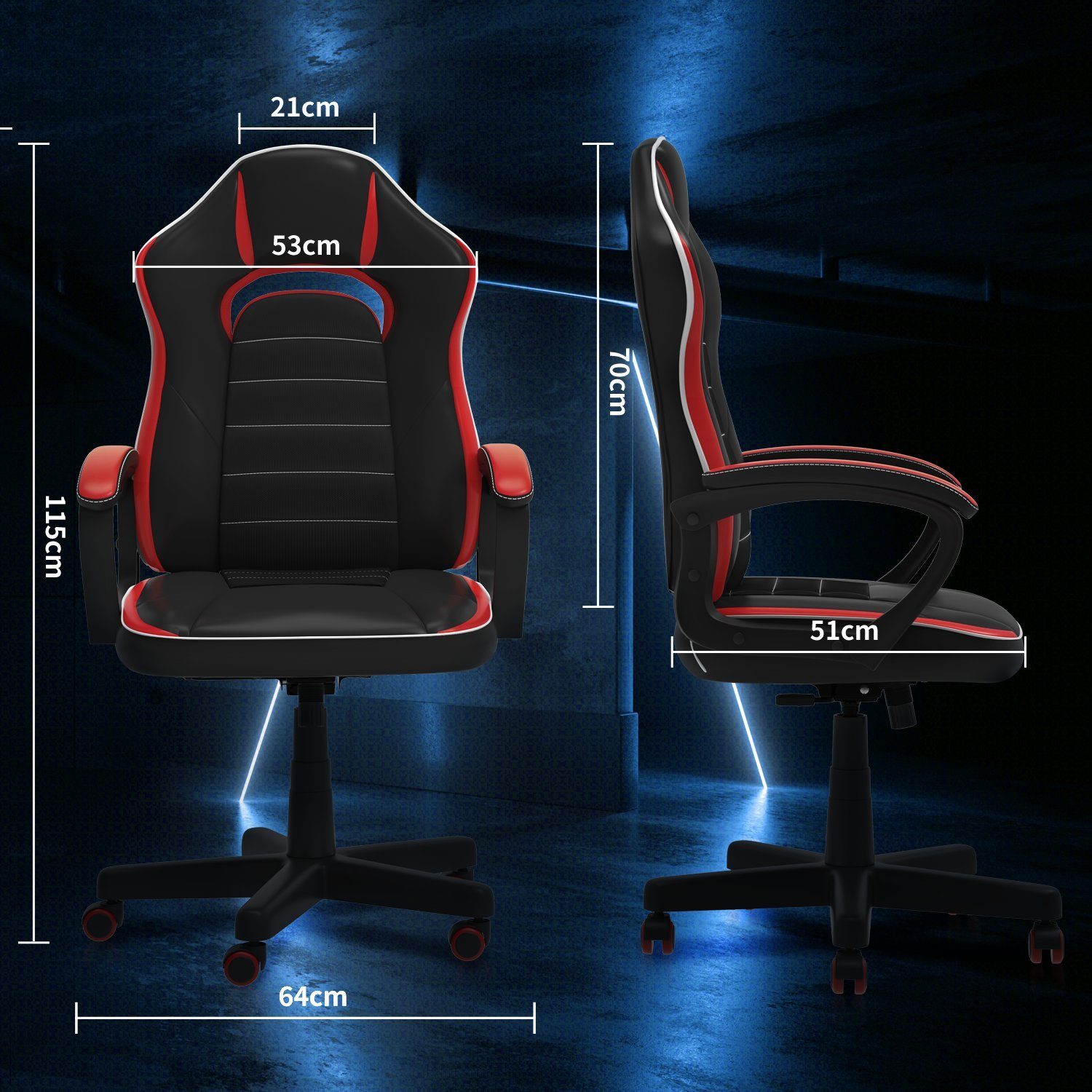 Rot 120kg gepolsterter Gaming-Stuhl, Sitz, ergonomischer Gaming-Stuhl HOMALL Bürostuhl,