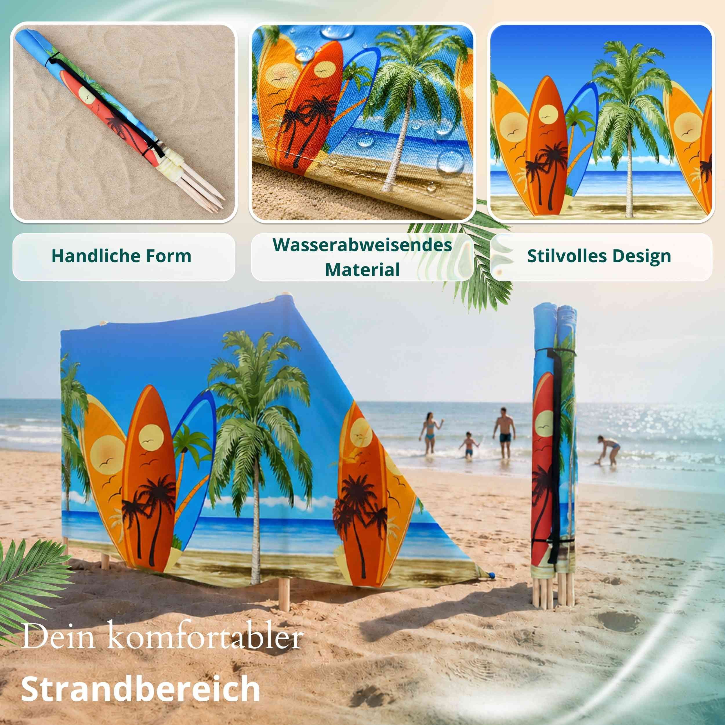 Lantigo Windschutz Sichtschutz Sonnenschutz Strandparavent aus Mikrofaser – portabel, (Surfbrett, Länge: 4 m), - Faltbarer Sonnenschutz für Strand, Camping & Ga – Bild 3 von 5