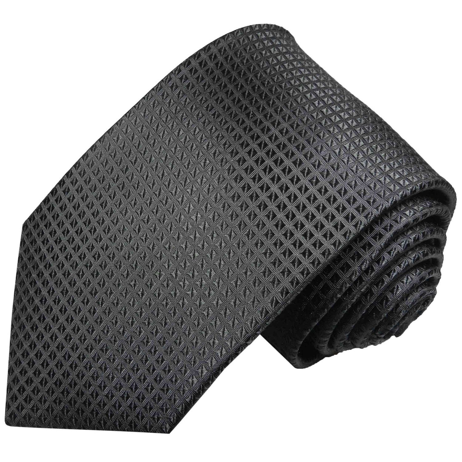 Paul Malone Krawatte Herren Seidenkrawatte Designer Schlips uni Waffelmuster 100% Seide Breit (8cm), schwarz 2007