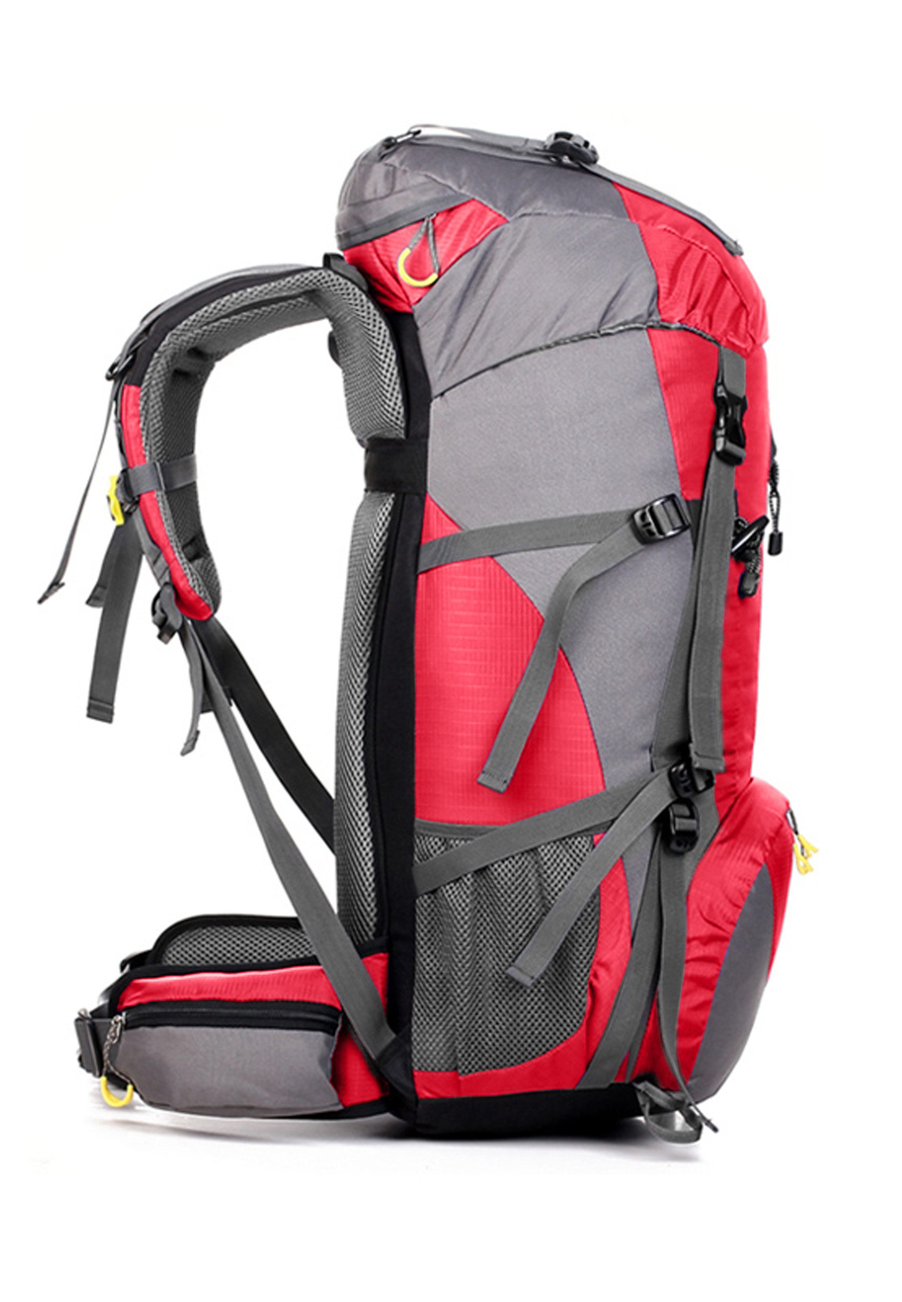 RAIKOU Wanderrucksack 50L Trekkingrucksack Wasserdicht, Reisetasche Ultralight (Regenhülle, Hüftgurt mit praktischen Taschen), Atmungsaktives Tragesystem