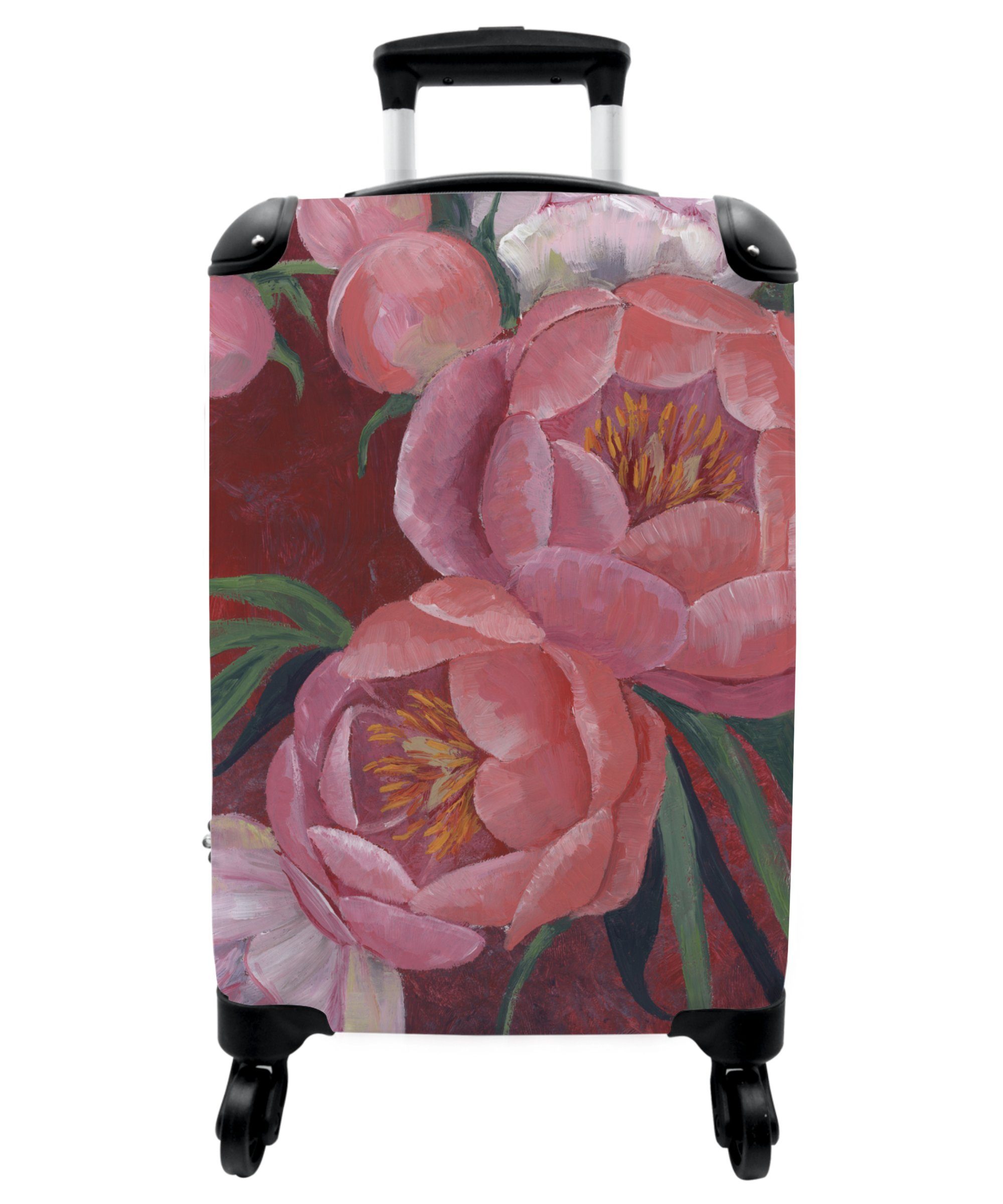 Rollen - 4 Trolley 4 55x35x20cm Cabin Pflanzen, - NoBoringSuitcases.com© - mit Blumen Handgepäck Rollen, Reisekoffer Rosa Malerei Kleine - Handgepäckkoffer Rollkoffer