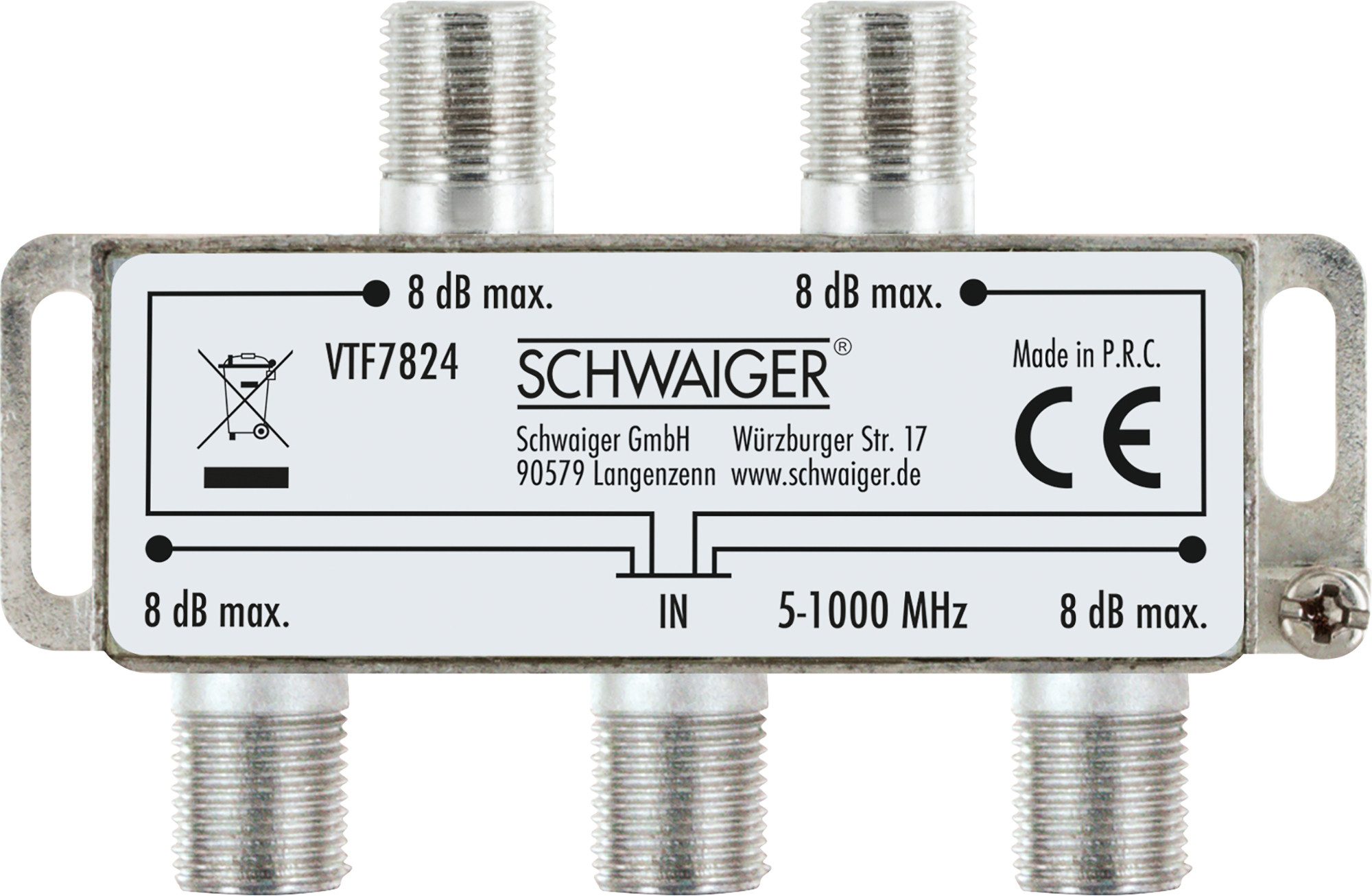 Schwaiger SAT-Verteiler VTF7824 531 (verteilt ein Signal auf vier Teilnehmer), für Kabel- und Antennenanlagen